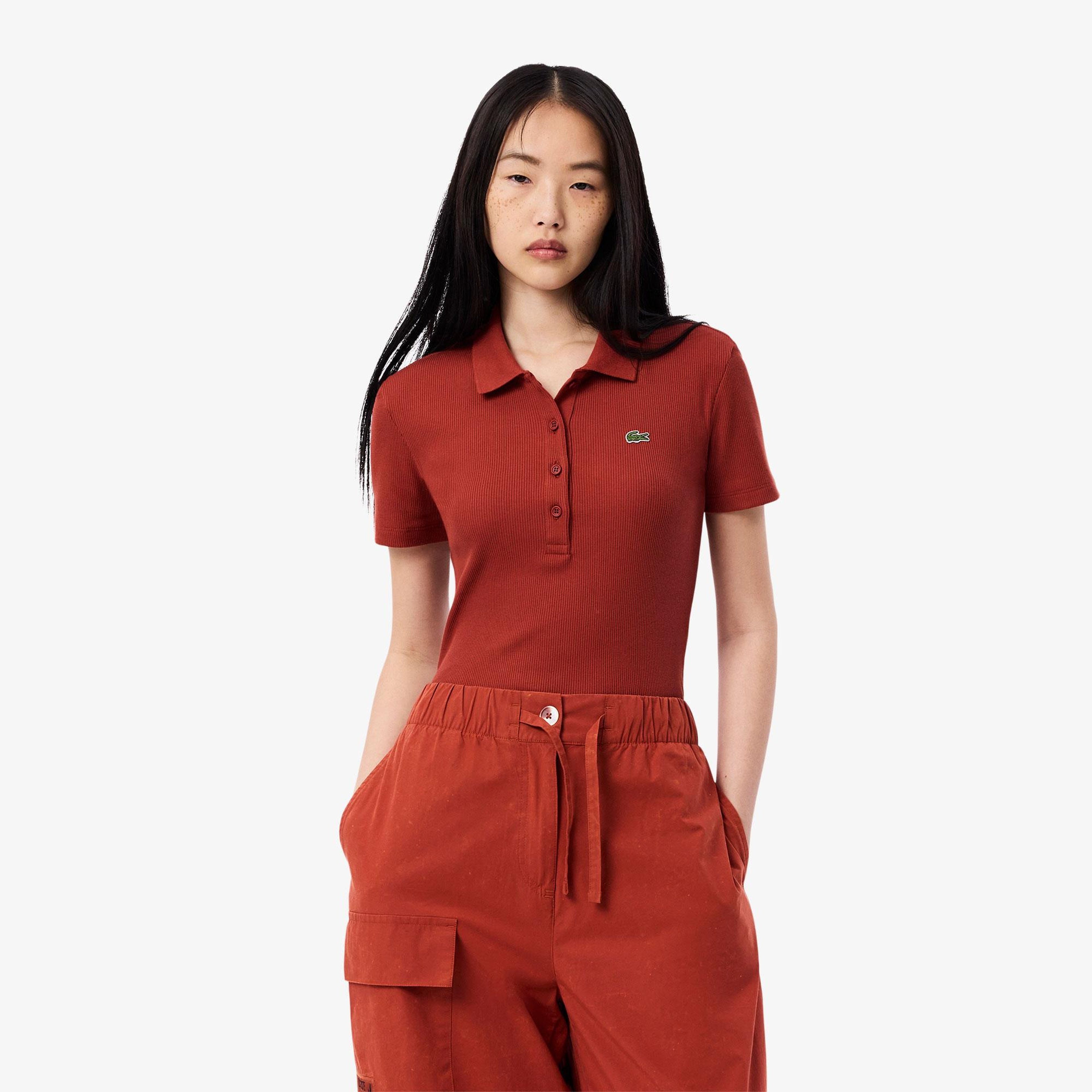 L.12.D Kadın Slim Fit Organik Pamuk Kırmızı Polo