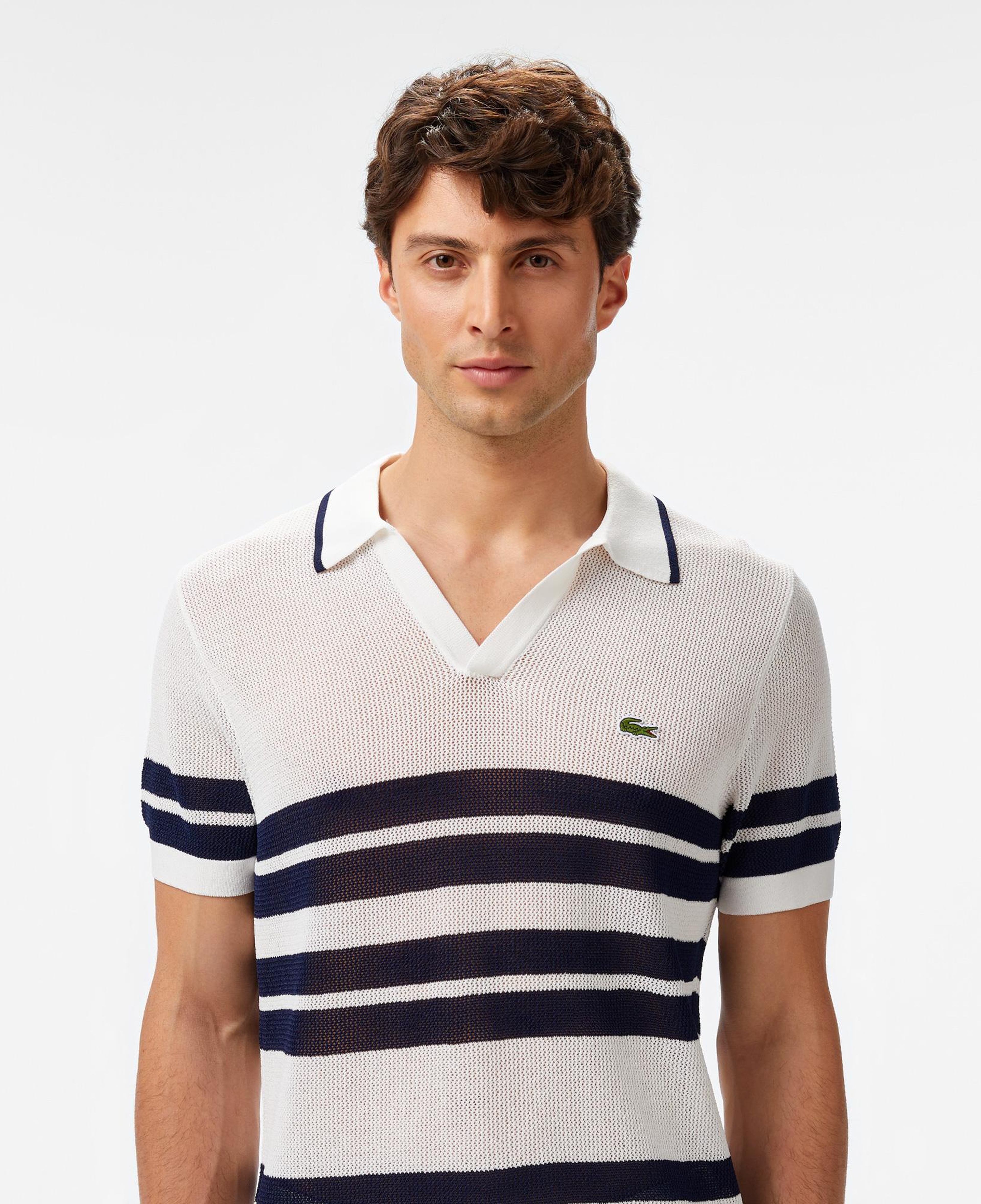 Erkek Classic Fit Kısa Kollu Polo Yaka Çizgili Beyaz Triko