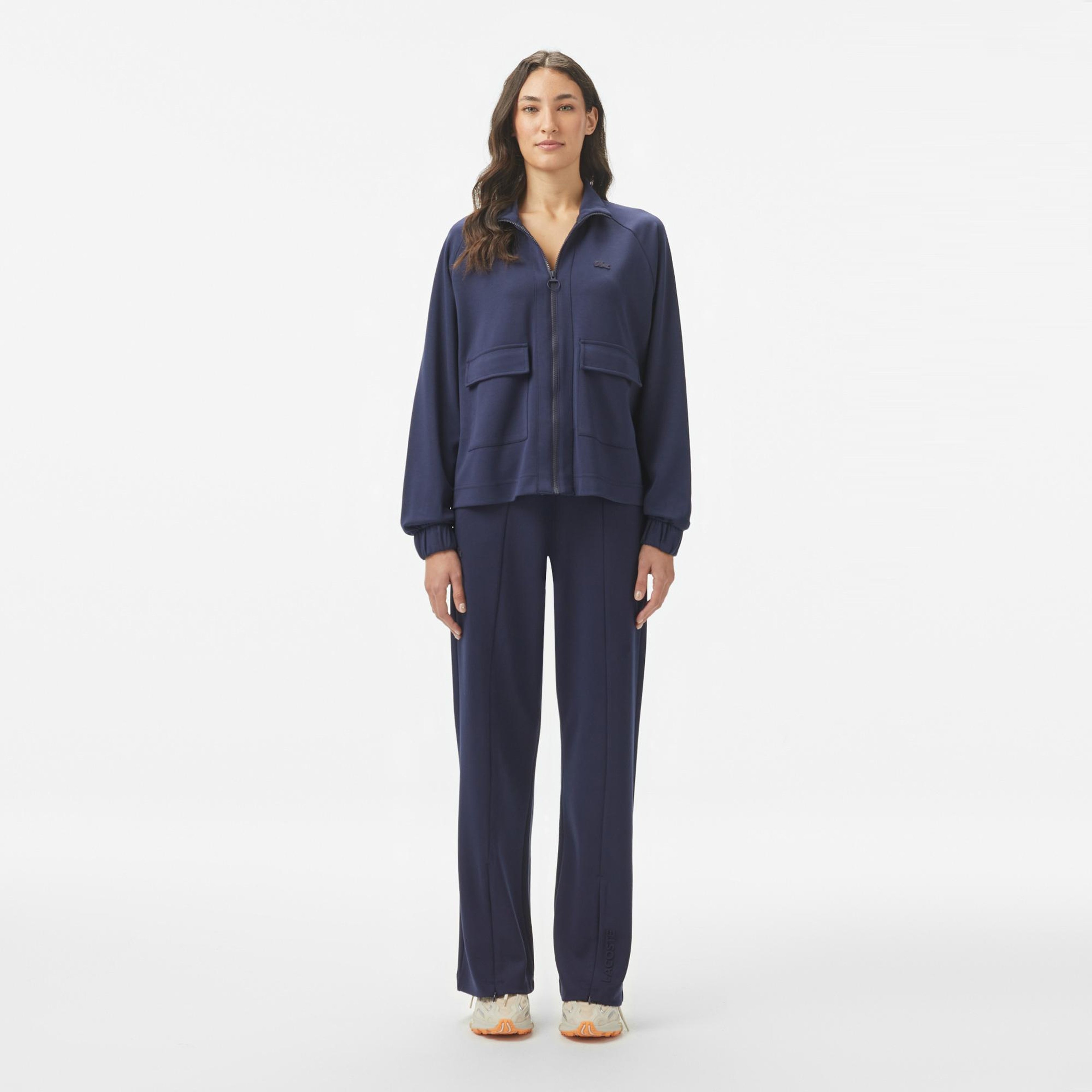 Lacoste Kadın Loose Fit Fermuarlı Lacivert Modal Karışımlı Sweatshirt