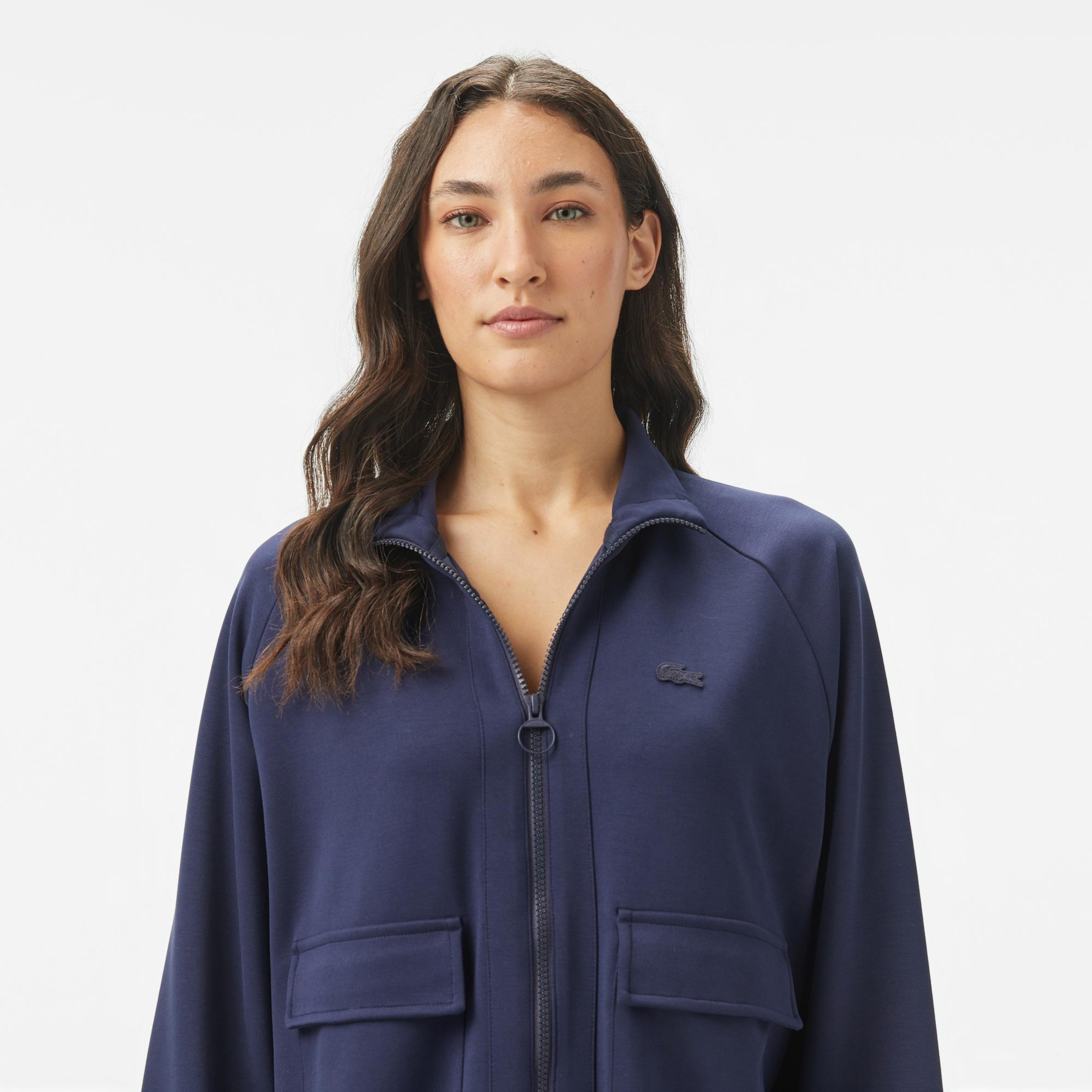 Lacoste Kadın Loose Fit Fermuarlı Lacivert Modal Karışımlı Sweatshirt