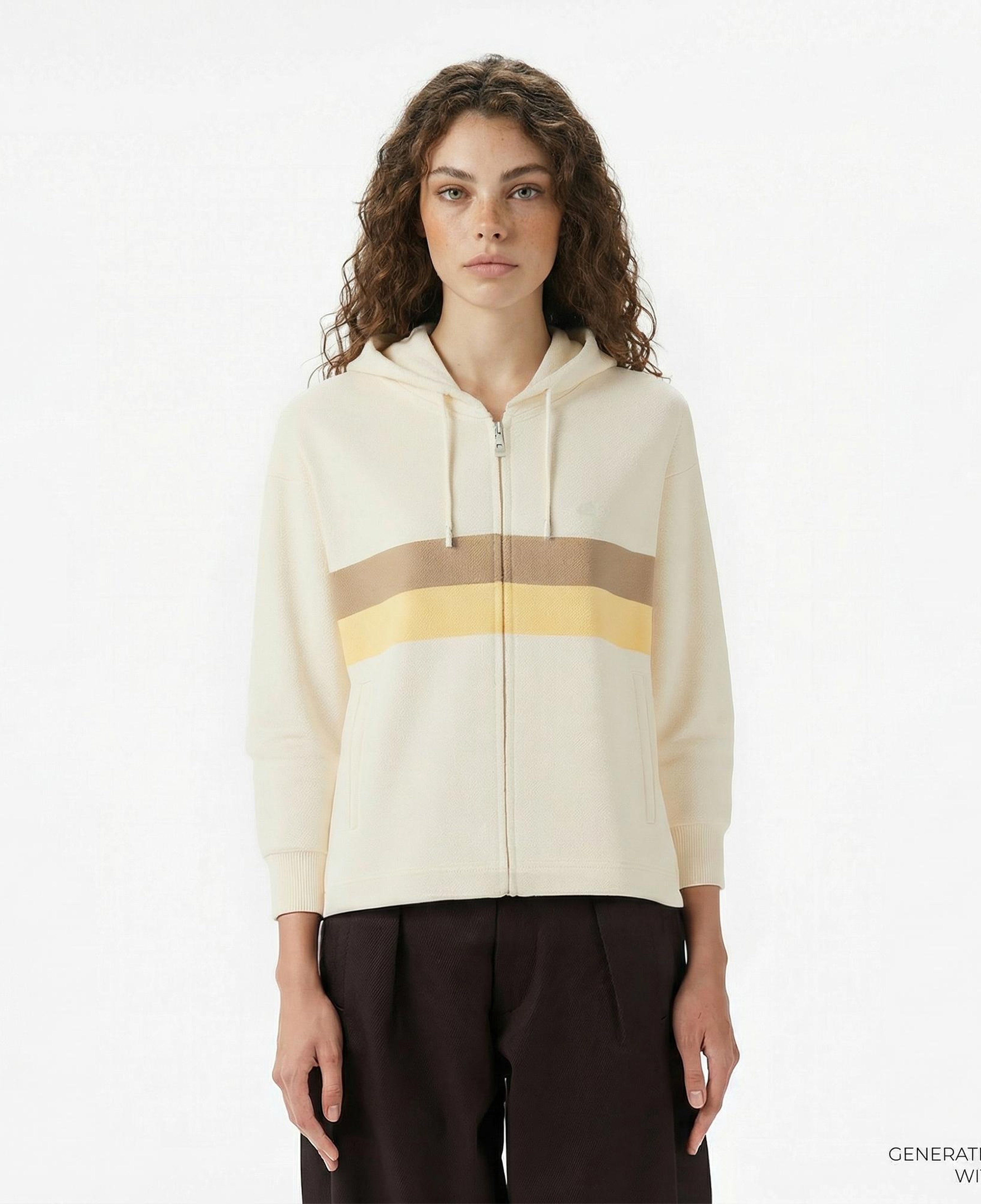 Kadın Relaxed Fit Kapüşonlu Renk Bloklu Krem Sweatshirt