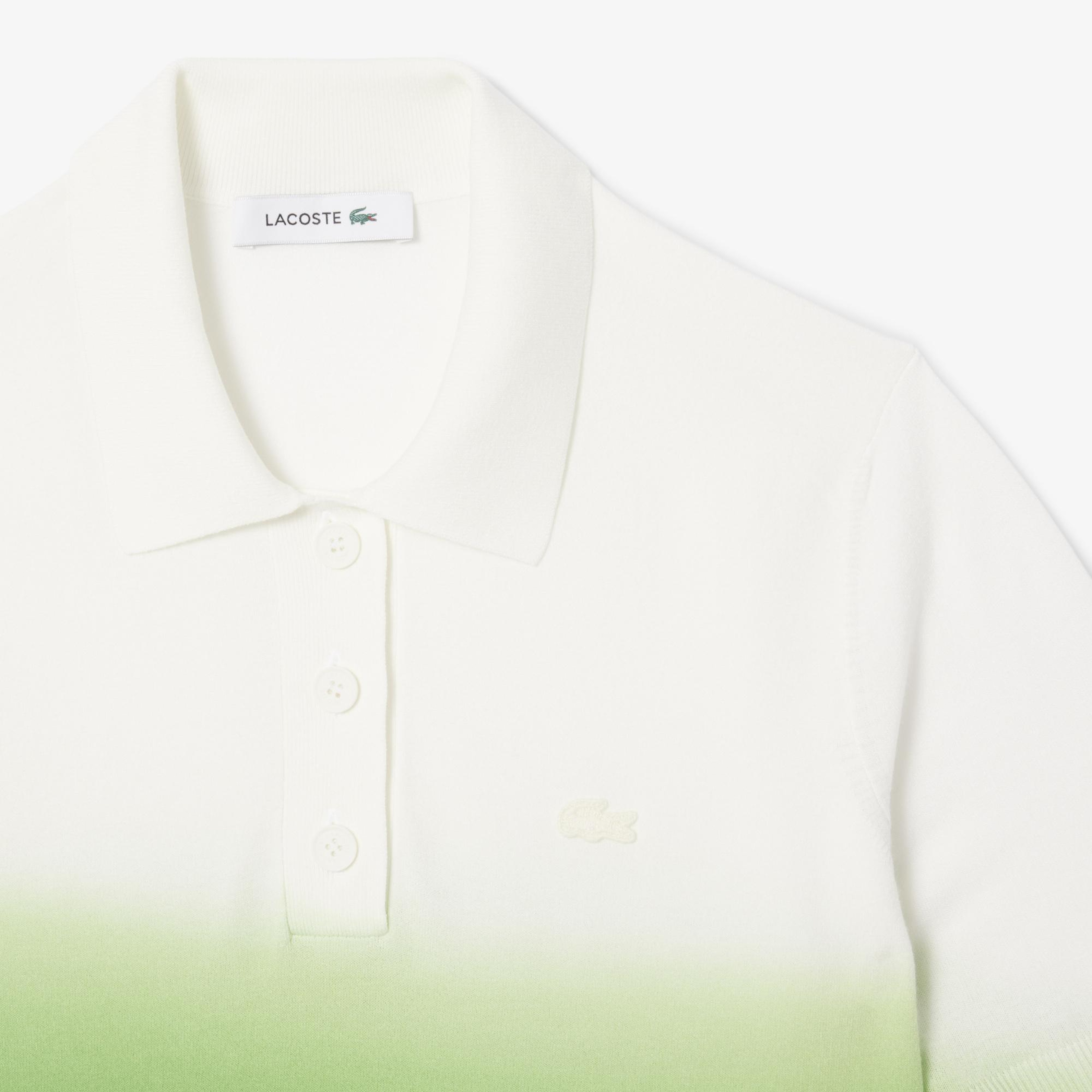 Kadın Classic Fit Kısa Kollu Polo Yaka Renk Bloklu Yeşil Triko