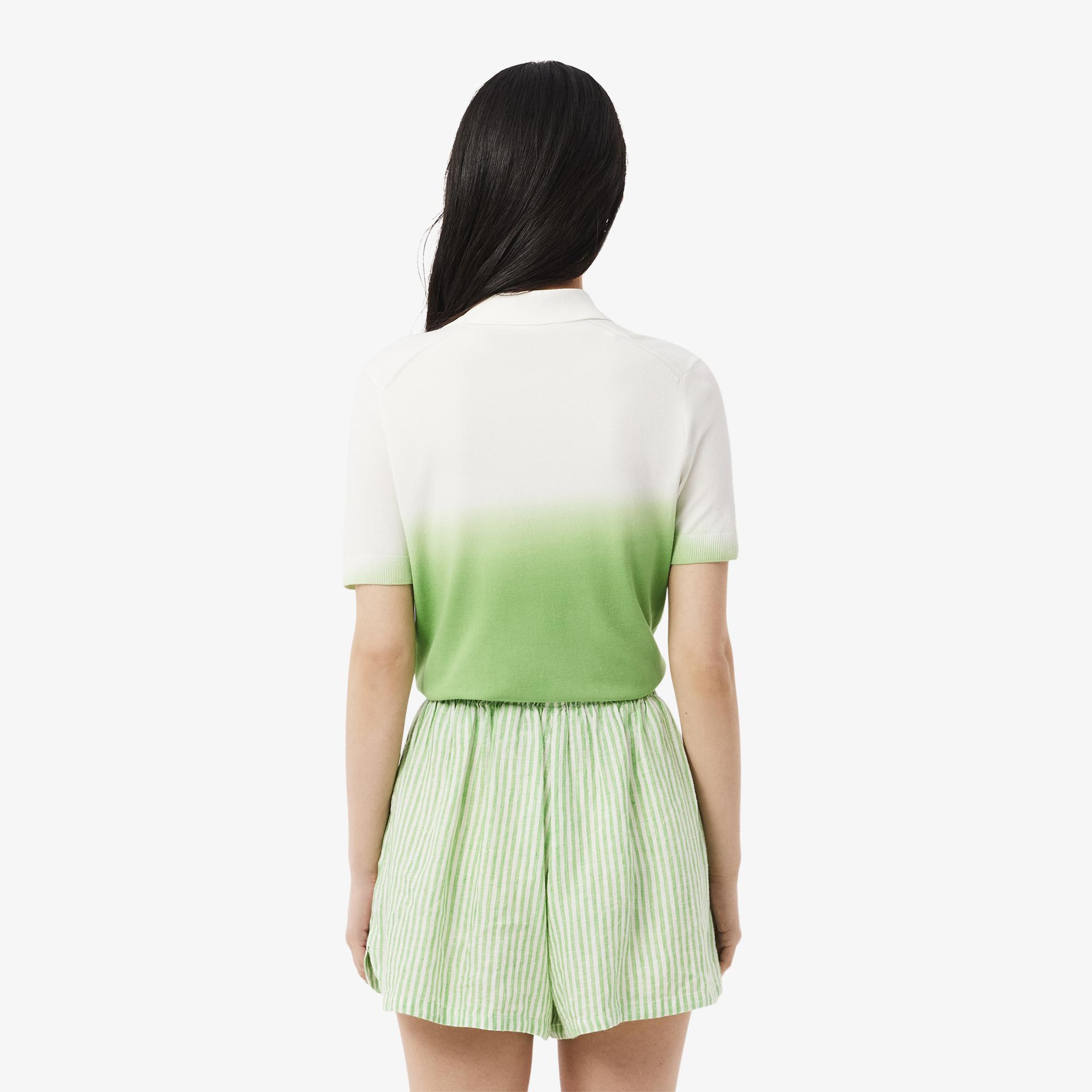 Kadın Classic Fit Kısa Kollu Polo Yaka Renk Bloklu Yeşil Triko