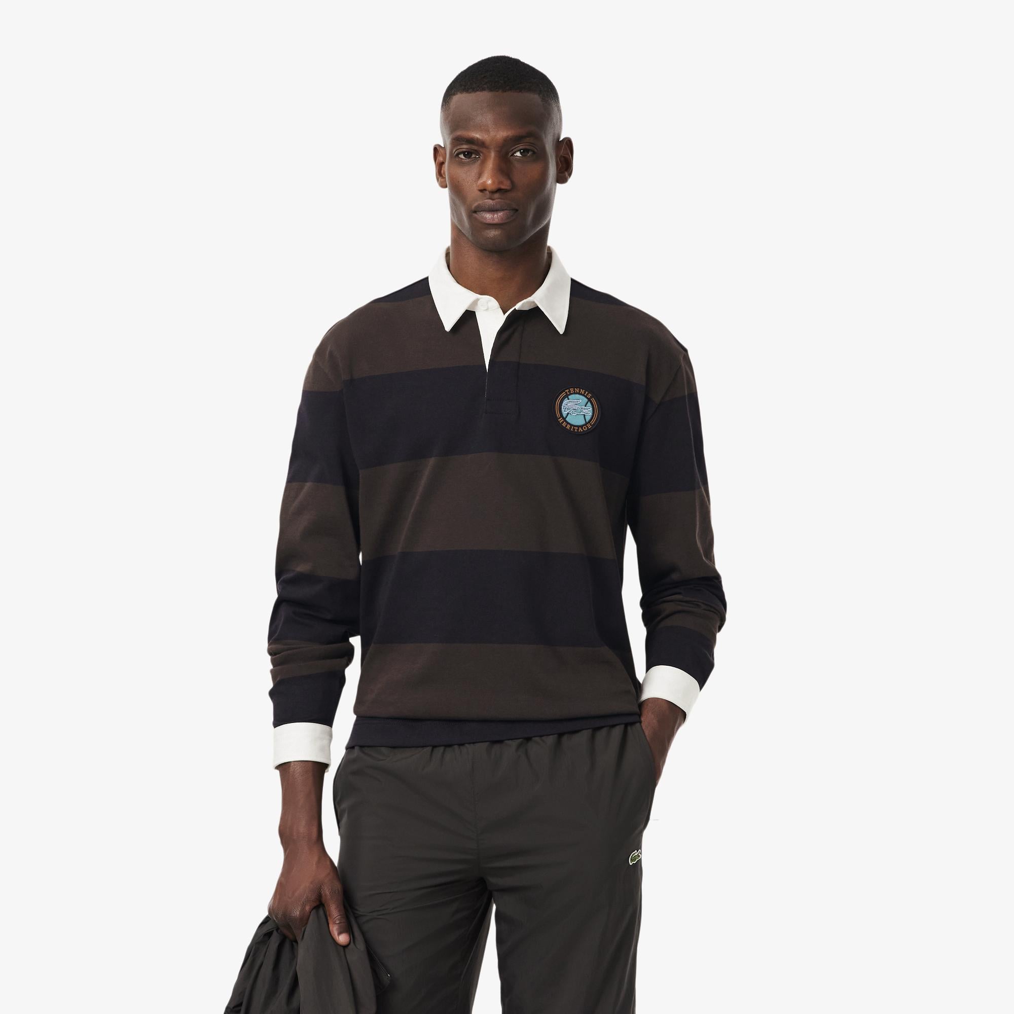 Lacoste Erkek Relaxed Fit Çizgili Koyu Mavi Rugby Polo