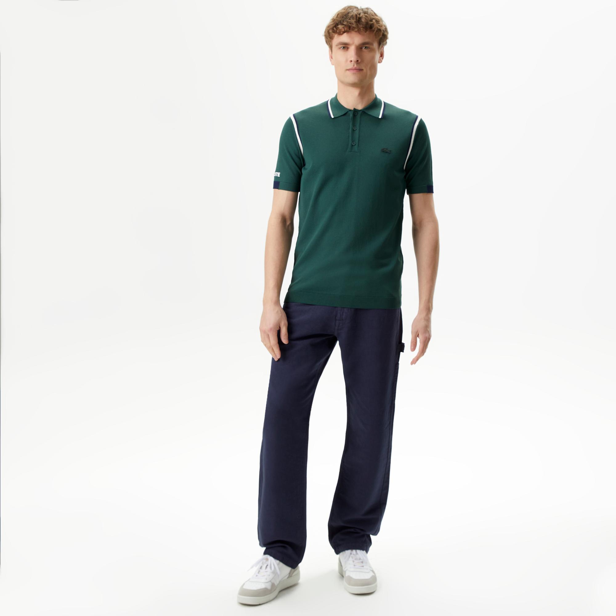 Erkek Regular Fit Polo Yaka Yeşil Triko