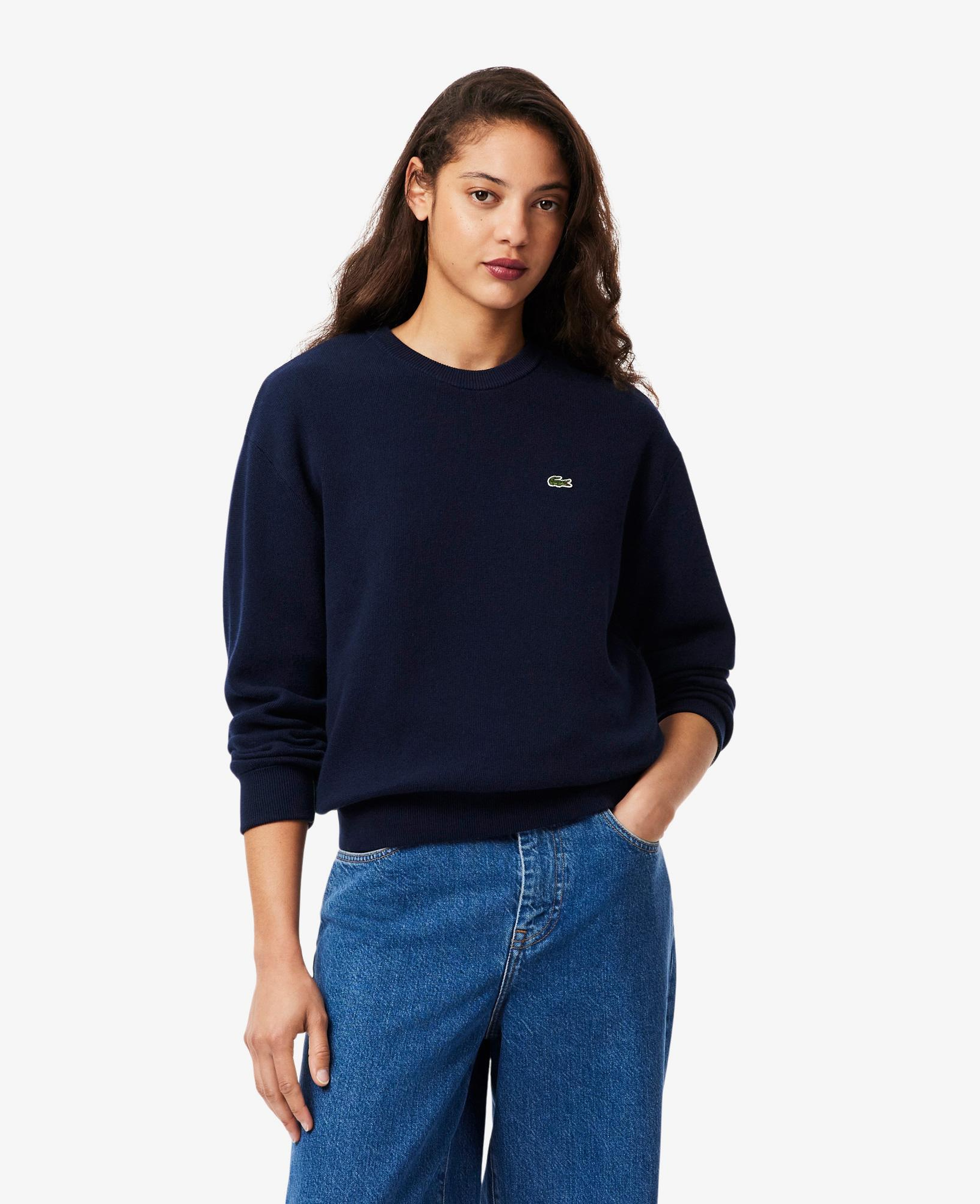 Lacoste Kadın Relaxed Fit Bisiklet Yaka Lacivert Kazak