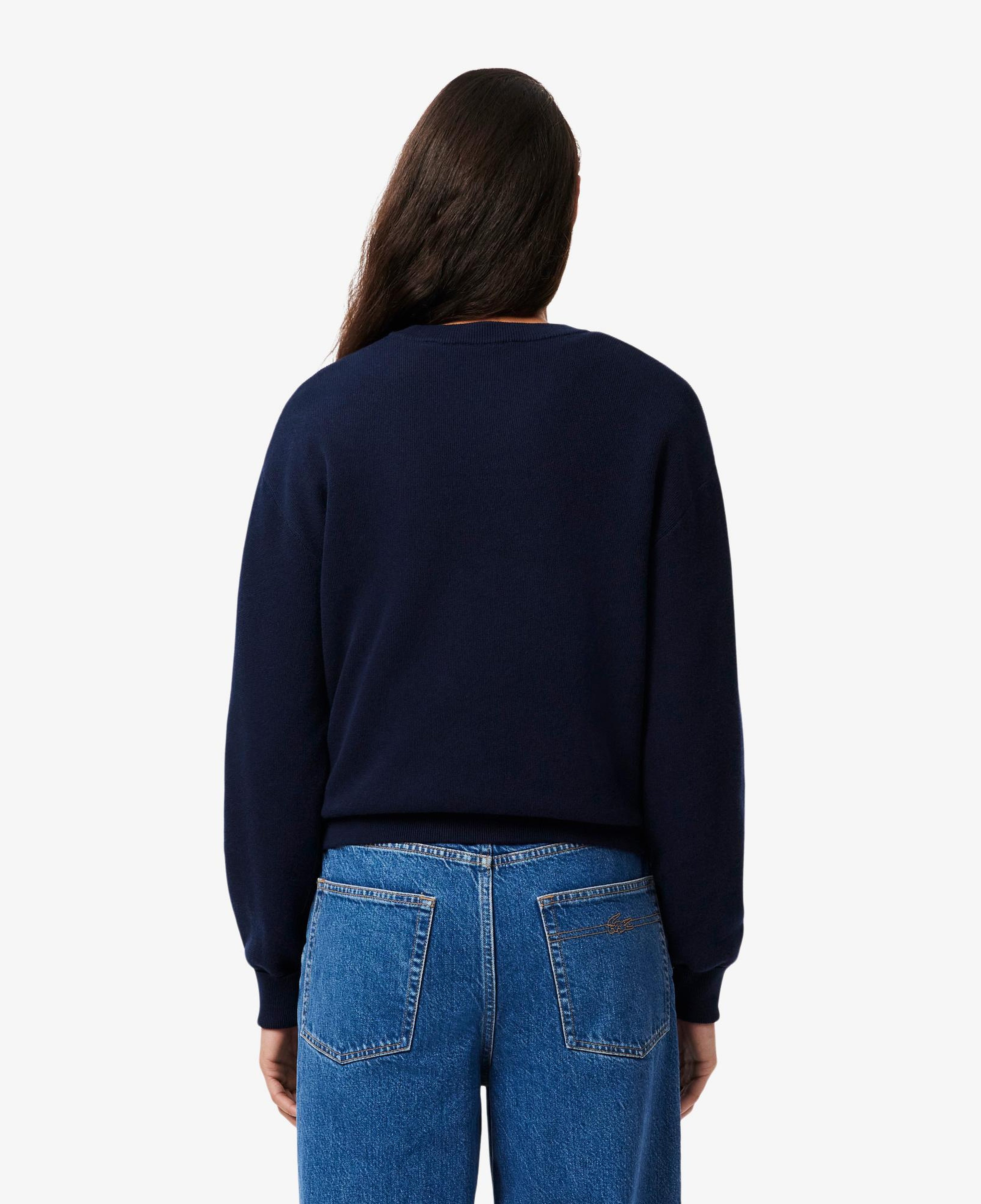 Lacoste Kadın Relaxed Fit Bisiklet Yaka Lacivert Kazak
