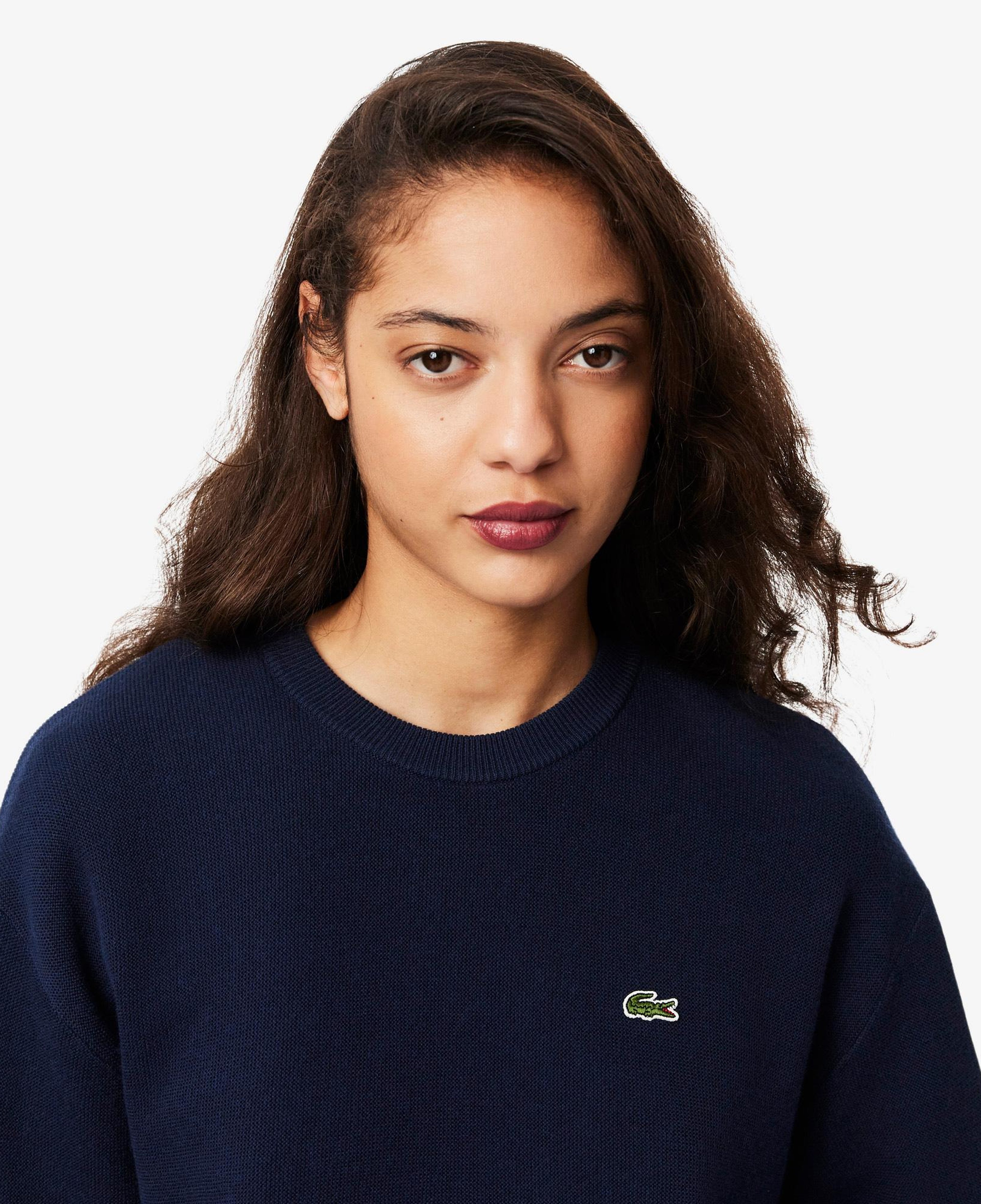 Lacoste Kadın Relaxed Fit Bisiklet Yaka Lacivert Kazak