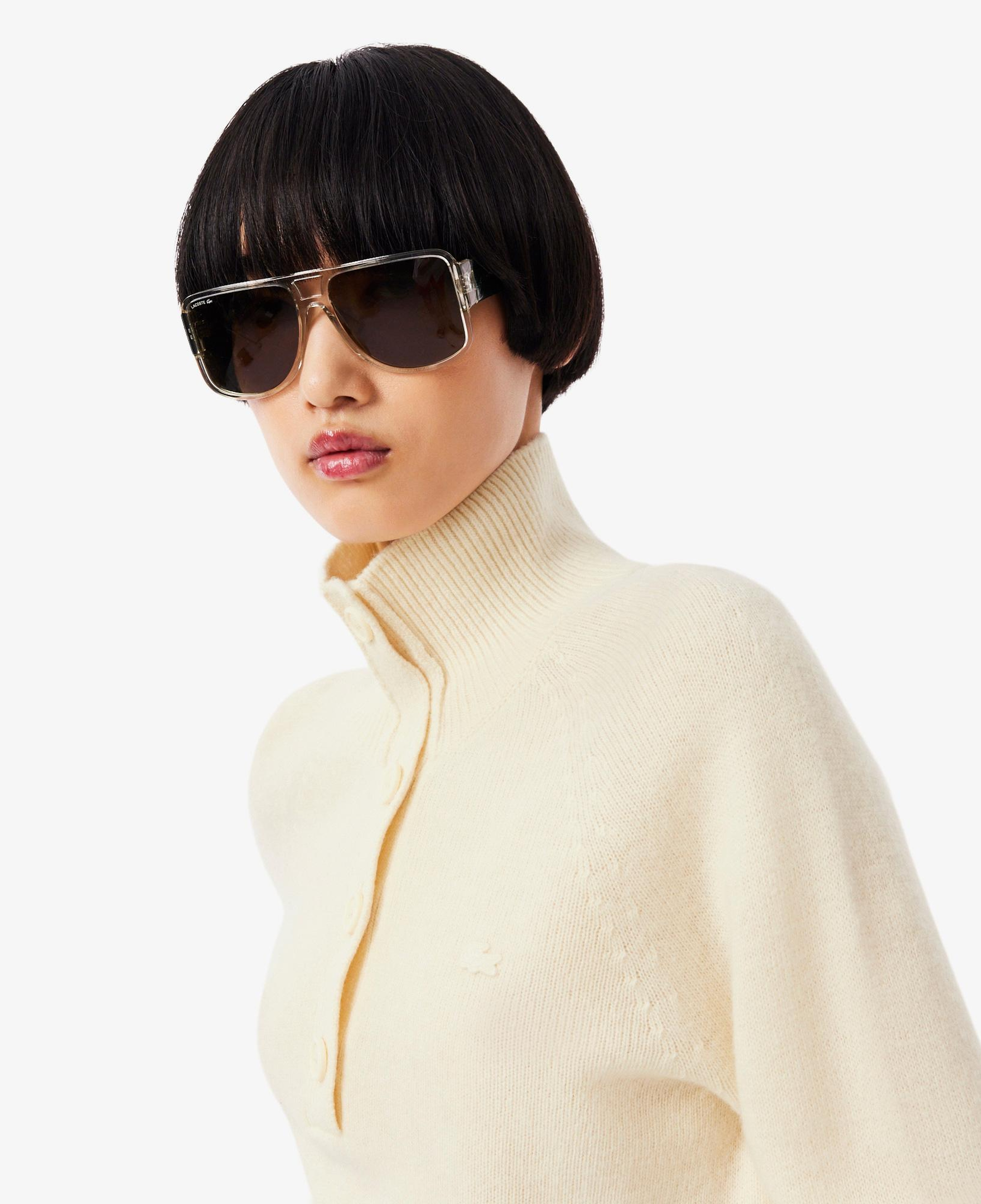 Lacoste Kadın Classic Fit Dik Yaka Krem Yün Kazak