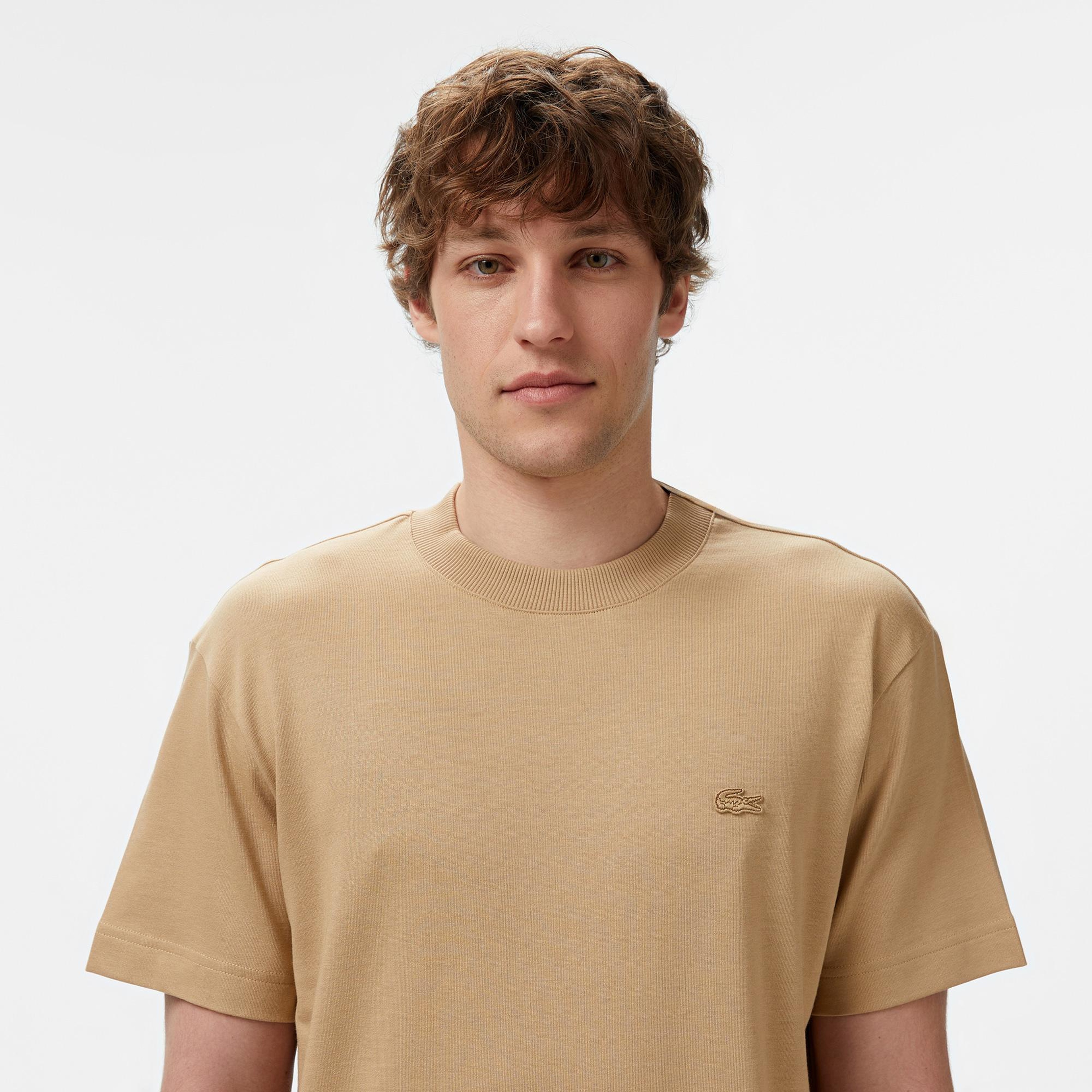 Erkek Relaxed Fit Bisiklet Yaka Bej Modal Karışımlı T-Shirt