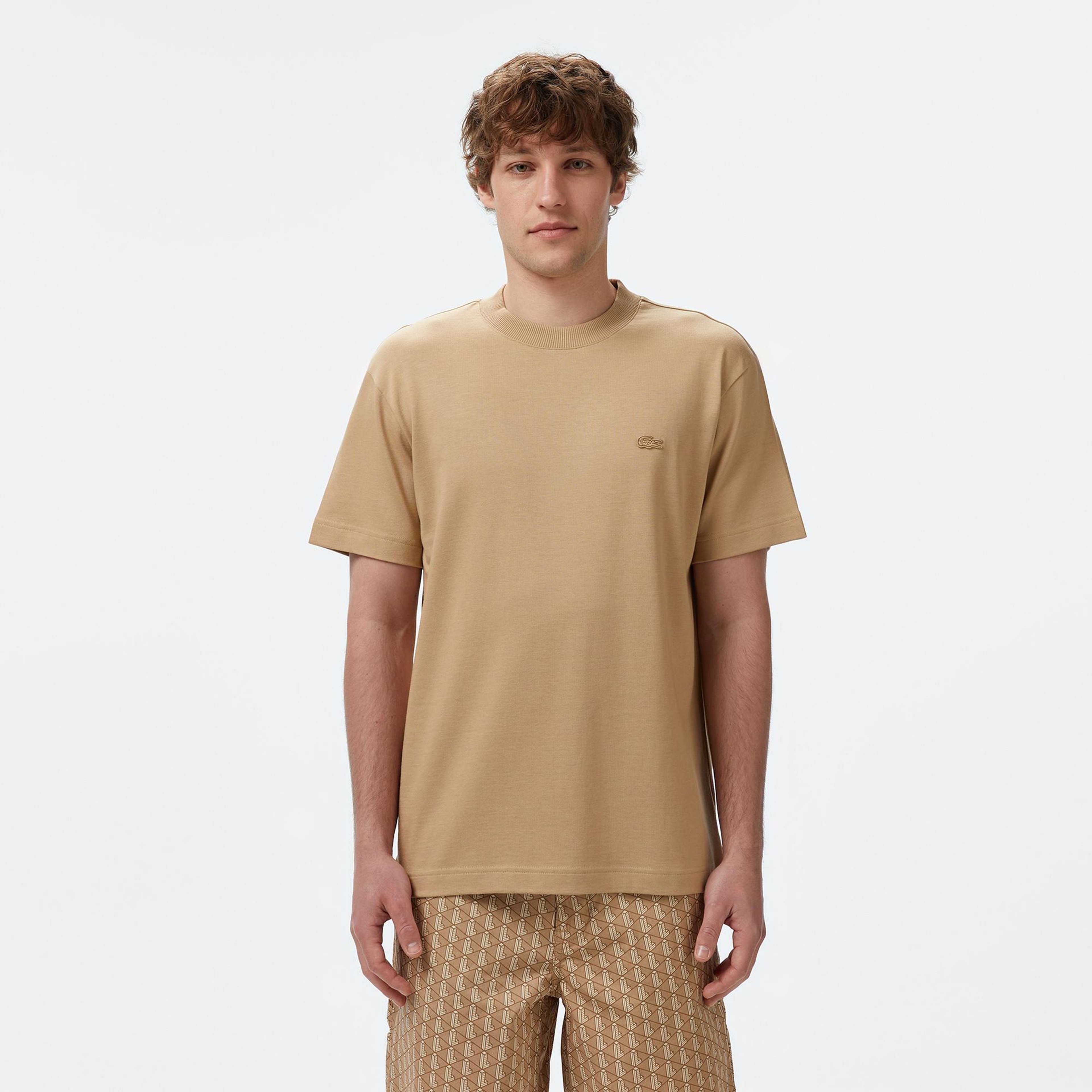 Erkek Relaxed Fit Bisiklet Yaka Bej Modal Karışımlı T-Shirt