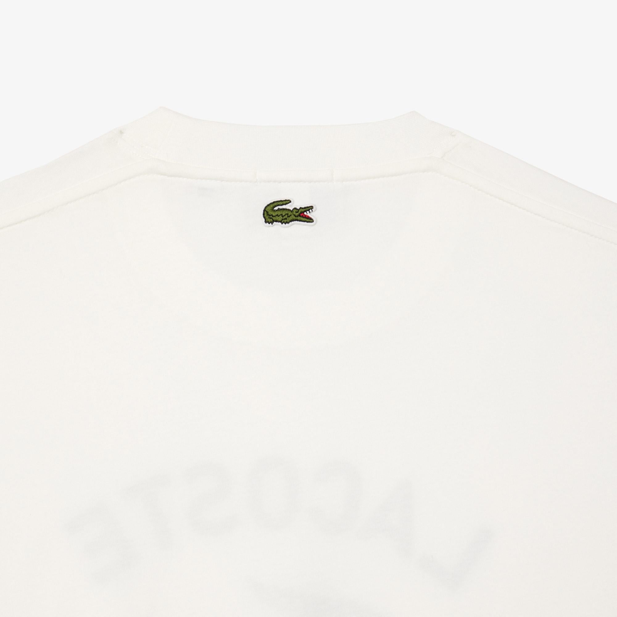Unisex Bisiklet Yaka Baskılı Beyaz T-Shirt