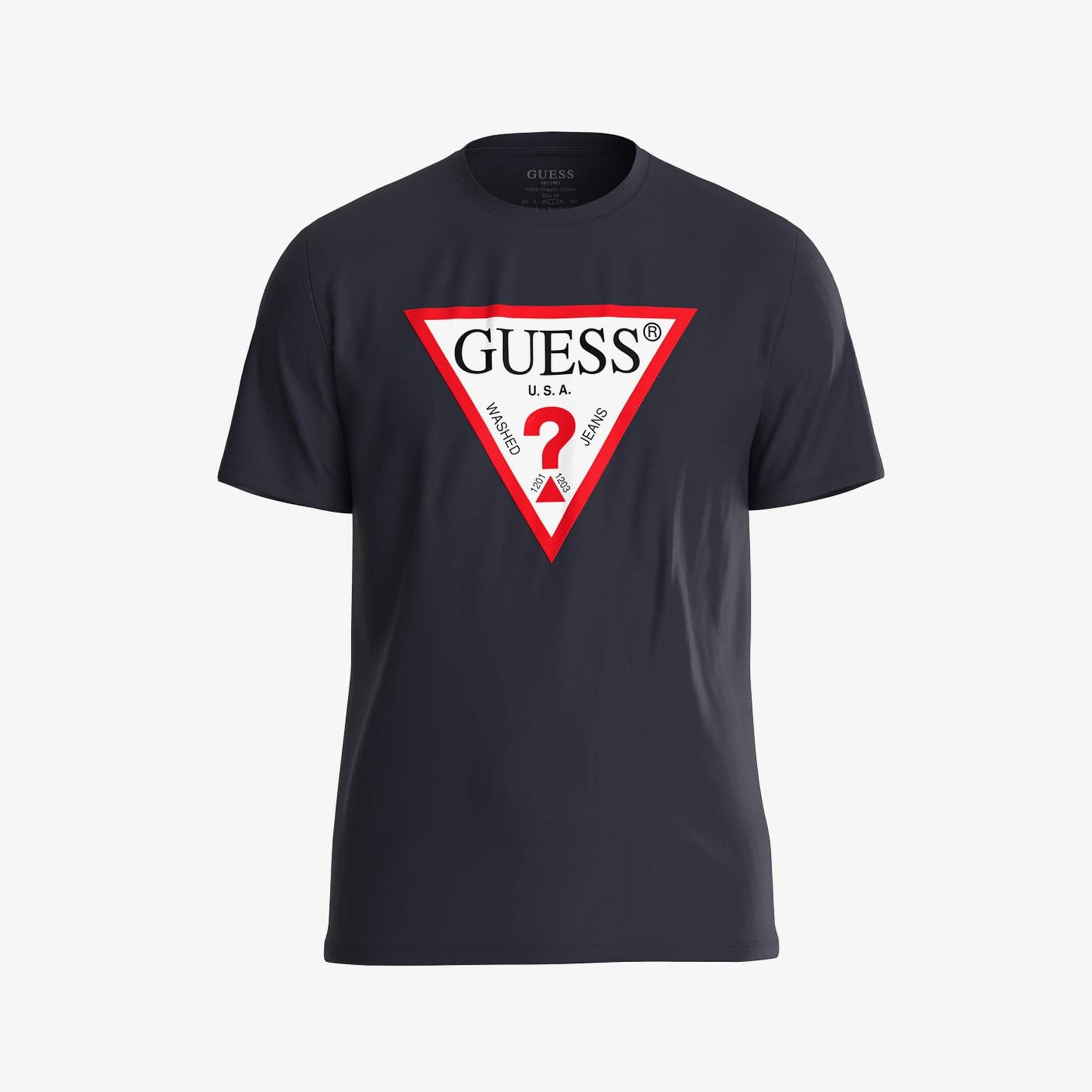 Guess Original Logo Mid Organic Stream Jersey Erkek Lacivert T-Shirt