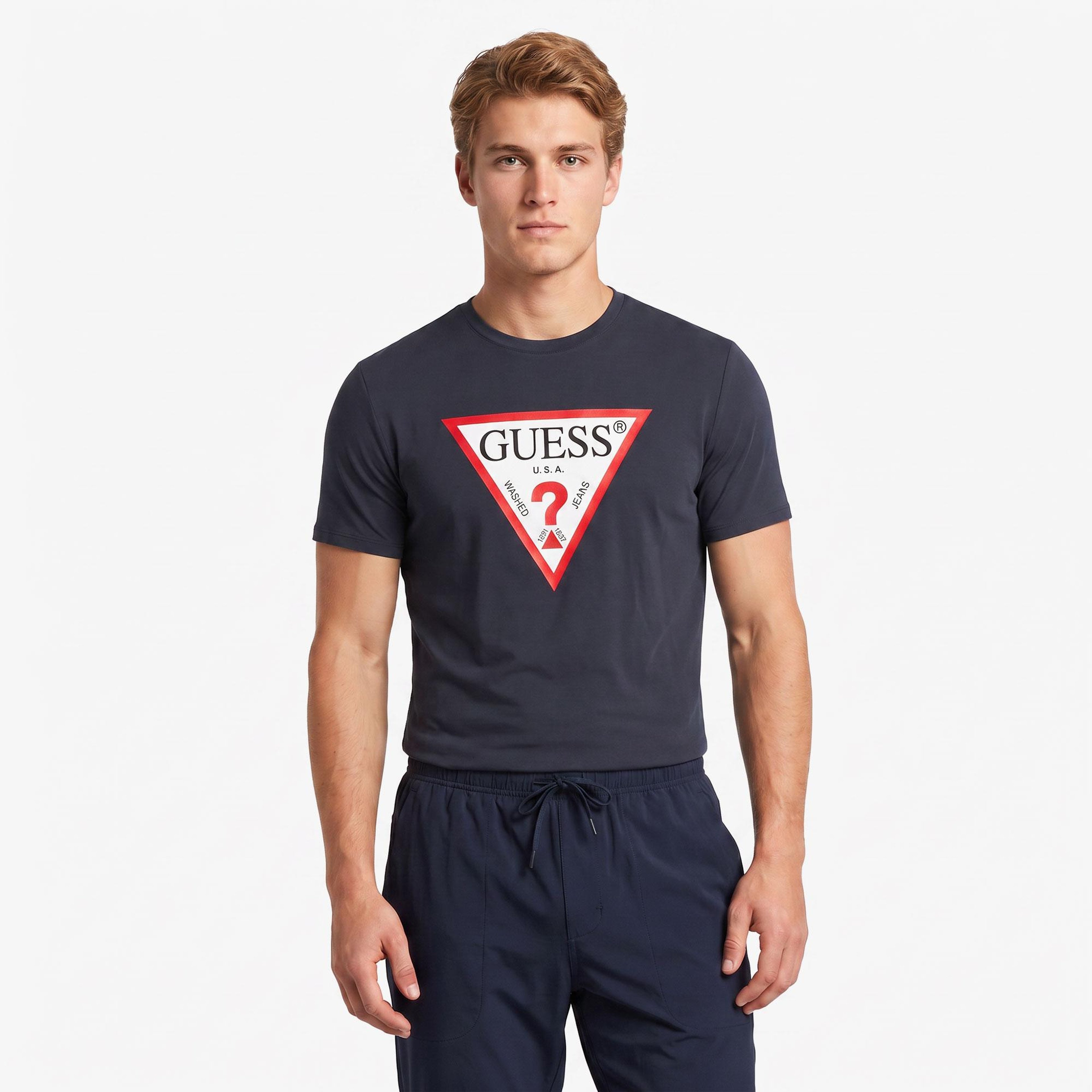 Guess Original Logo Mid Organic Stream Jersey Erkek Lacivert T-Shirt