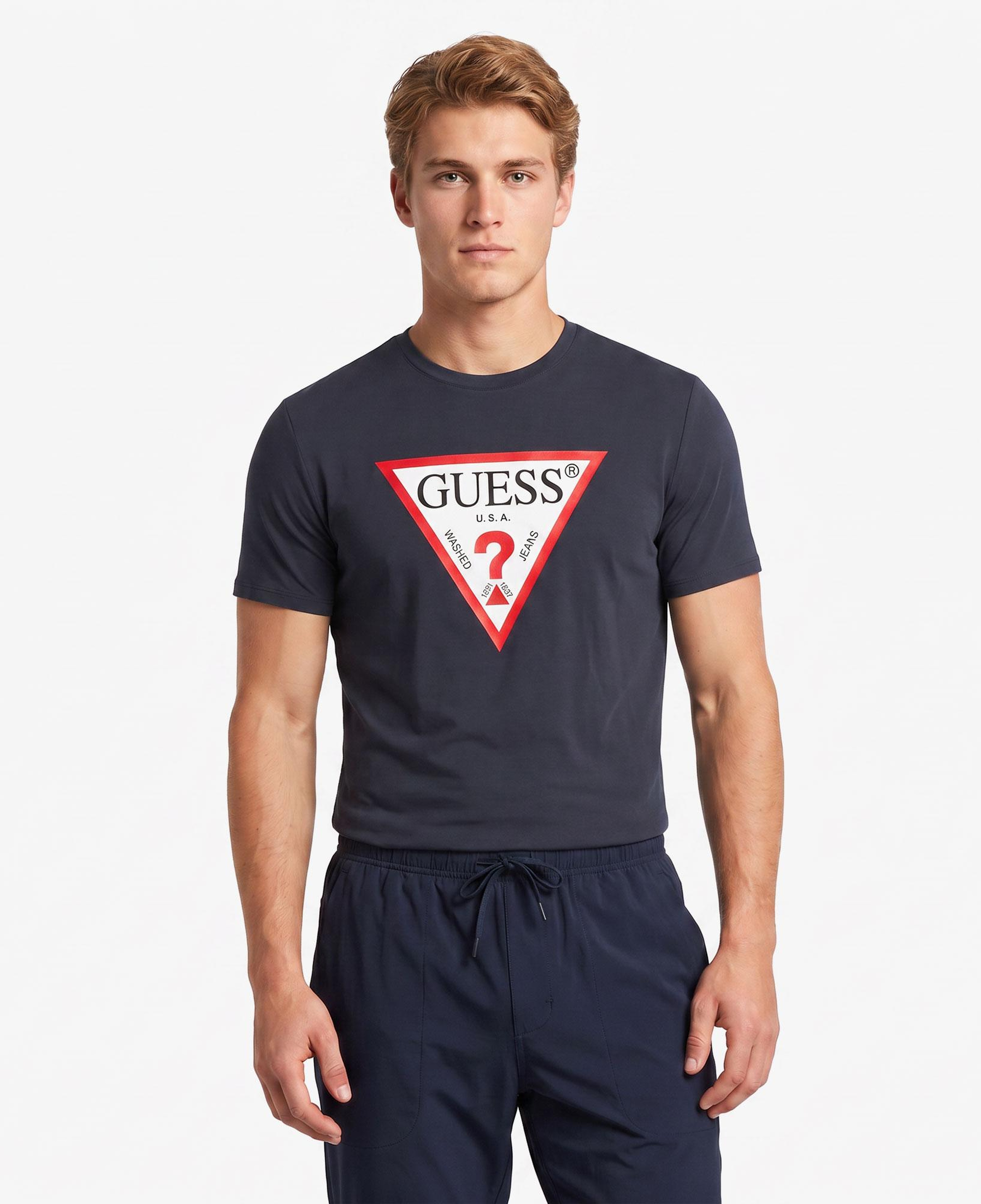 Guess Original Logo Mid Organic Stream Jersey Erkek Lacivert T-Shirt