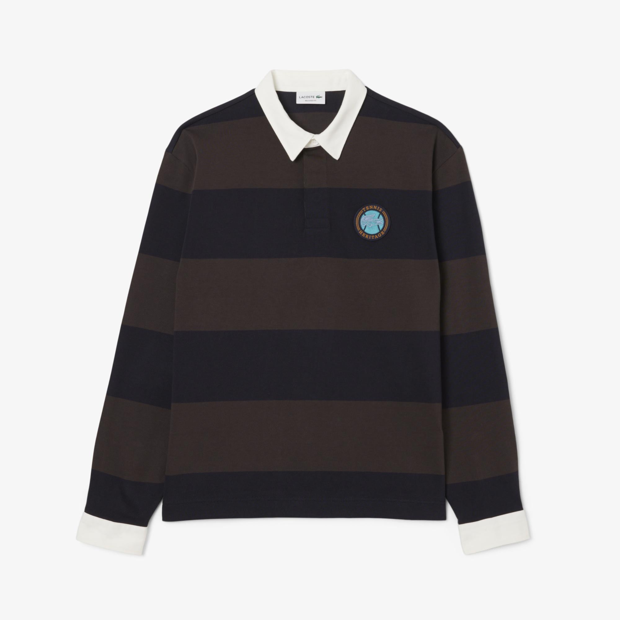 Lacoste Erkek Relaxed Fit Çizgili Koyu Mavi Rugby Polo