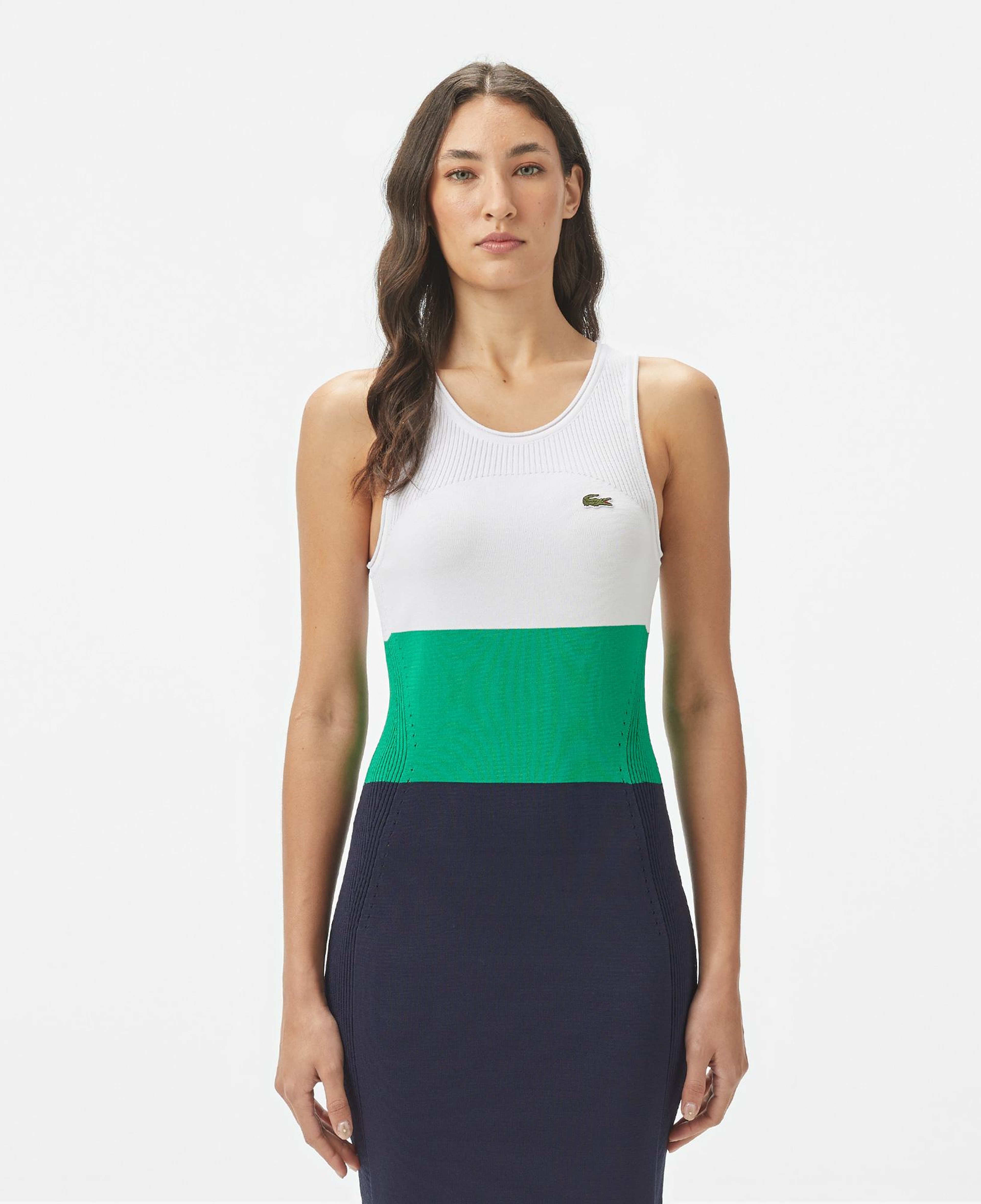 Kadın Slim Fit Kolsuz Bisiklet Yaka Renk Bloklu Lacivert Elbise