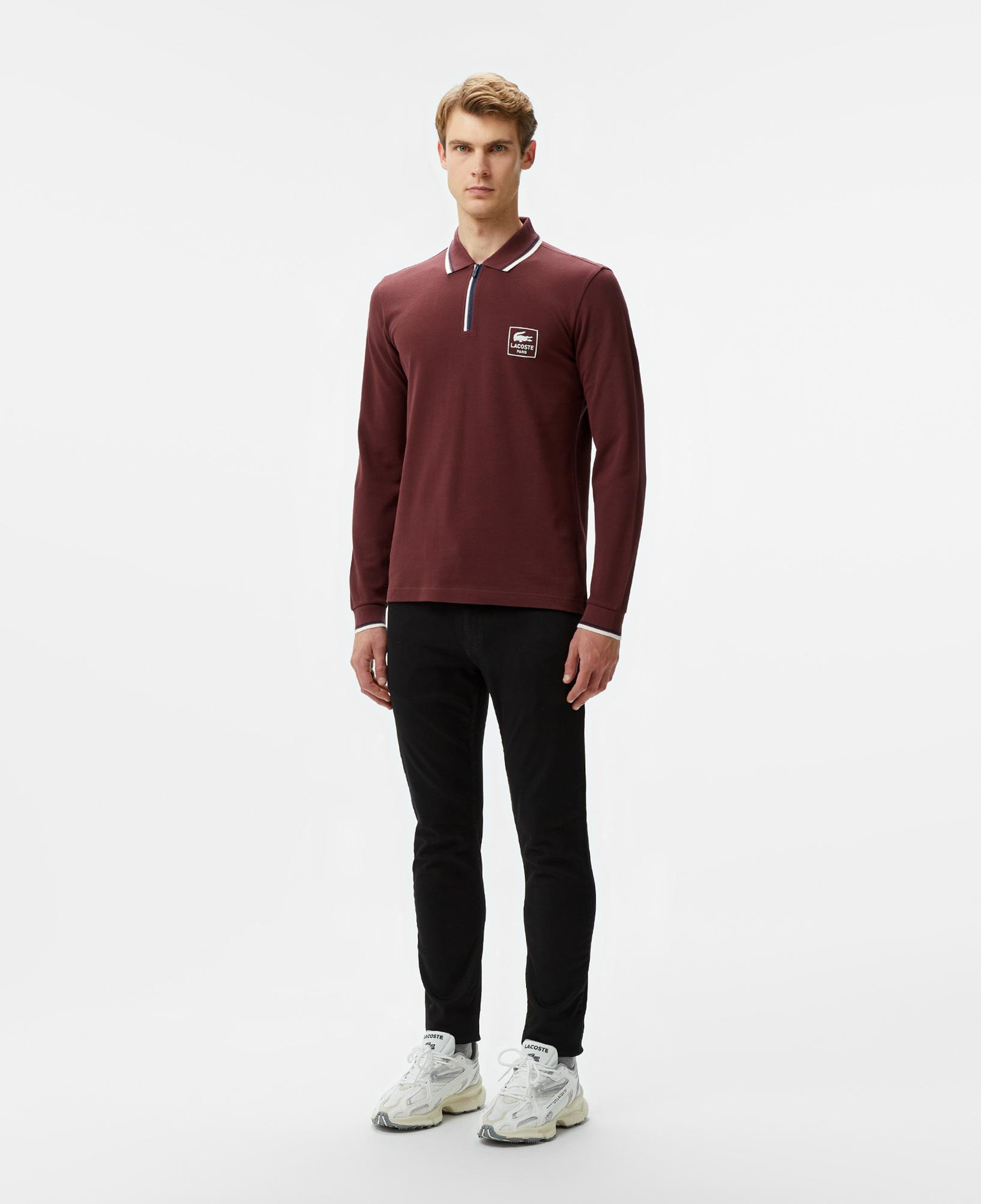 Erkek Regular Fit Uzun Kollu Yarım Fermuarlı Bordo Polo