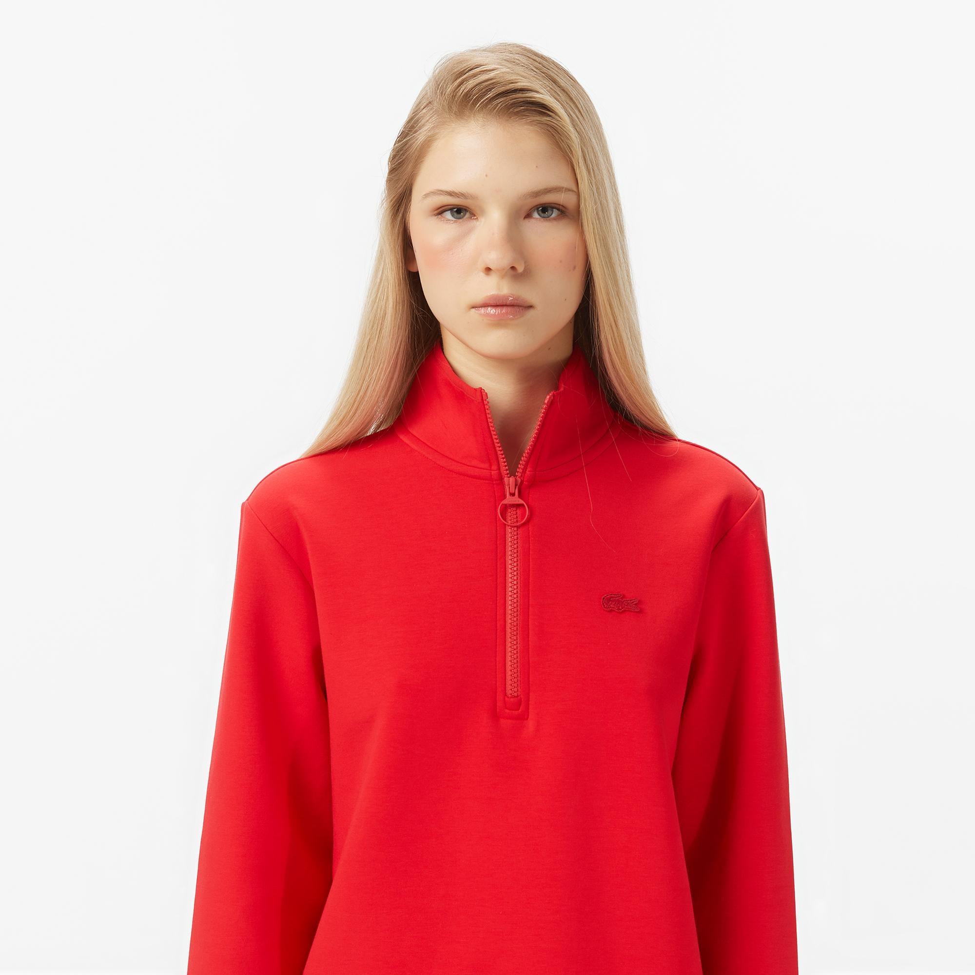 Kadın Regular Fit Yarım Fermuarlı Kırmızı Sweatshirt