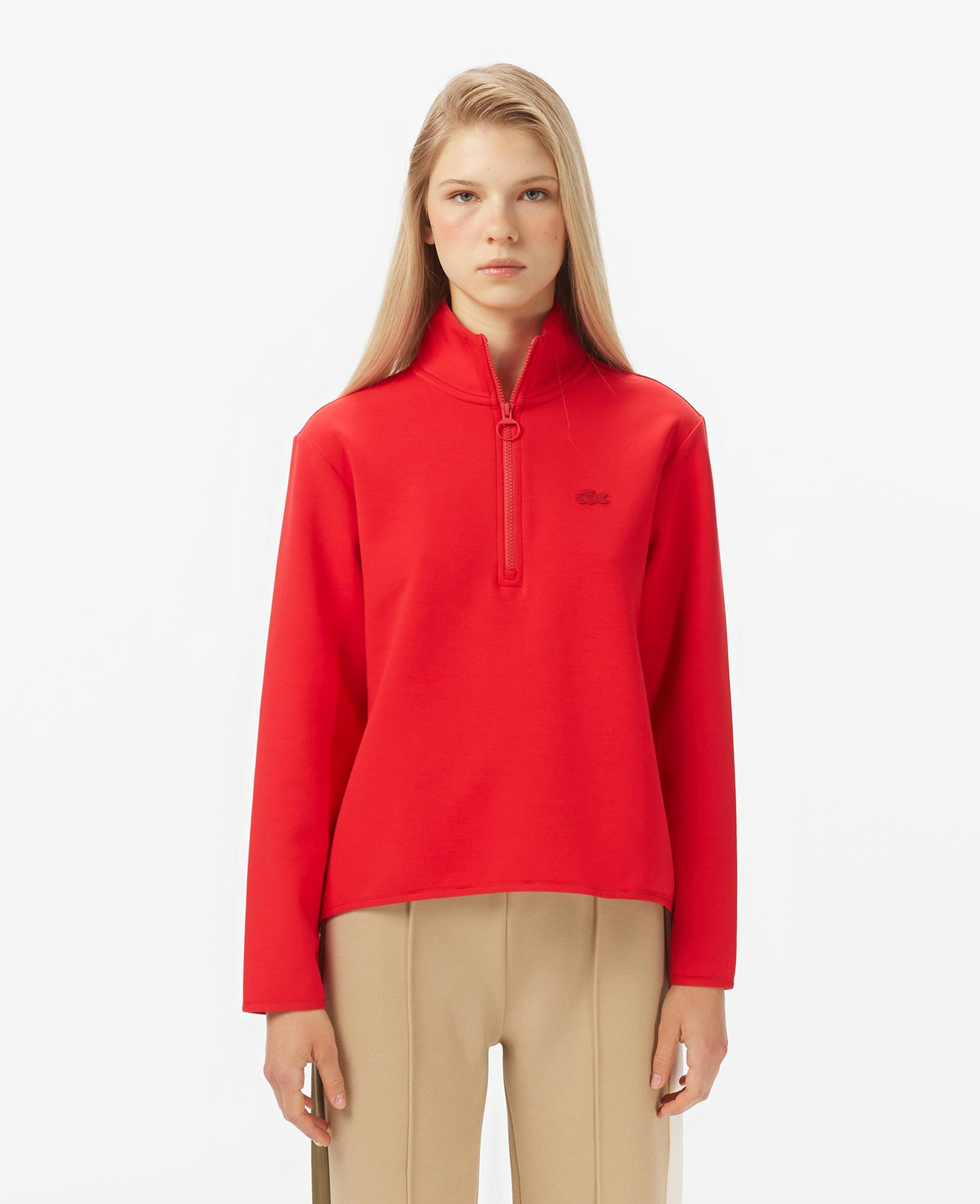 Kadın Regular Fit Yarım Fermuarlı Kırmızı Sweatshirt