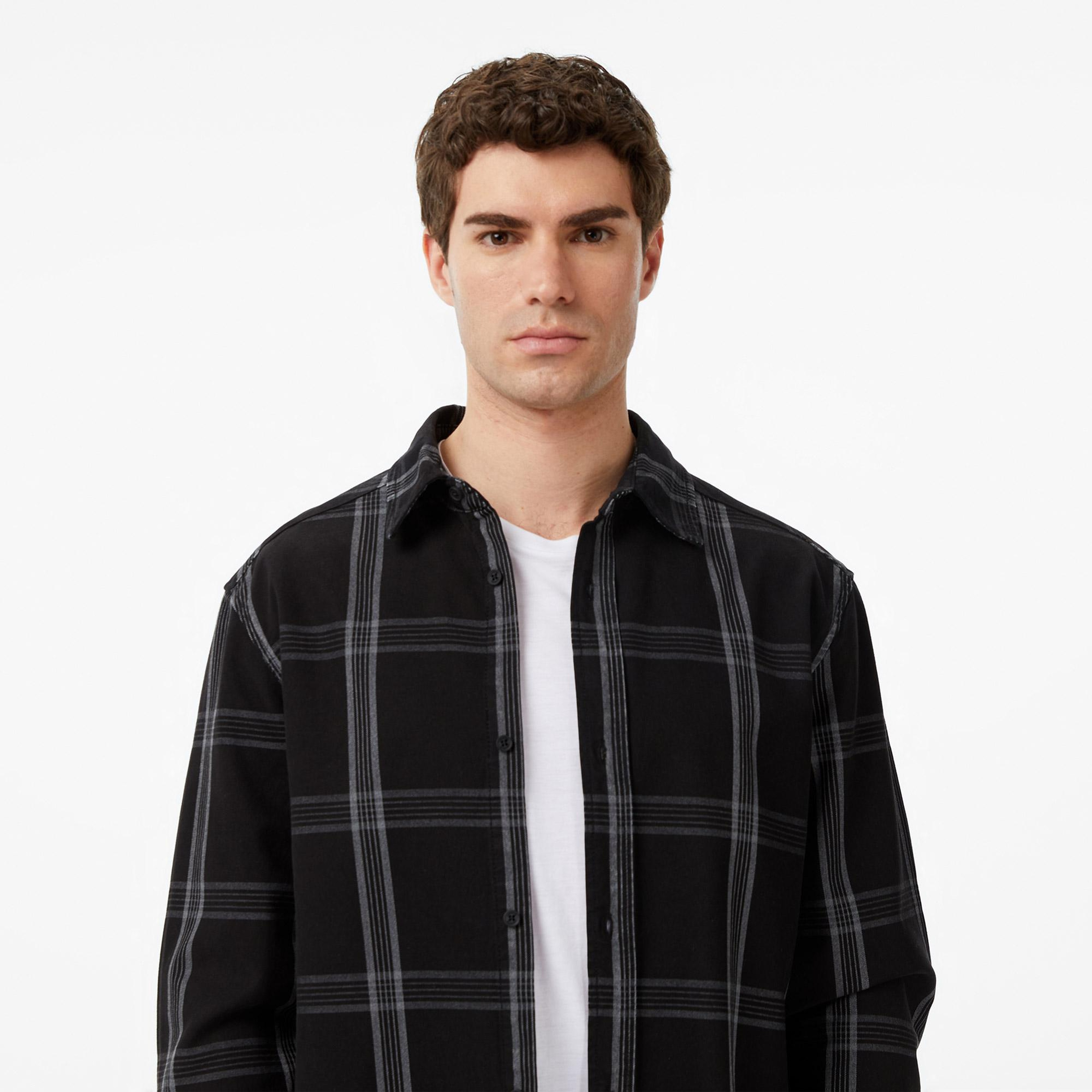 Lacoste Erkek Regular Fit Kareli Siyah Gömlek
