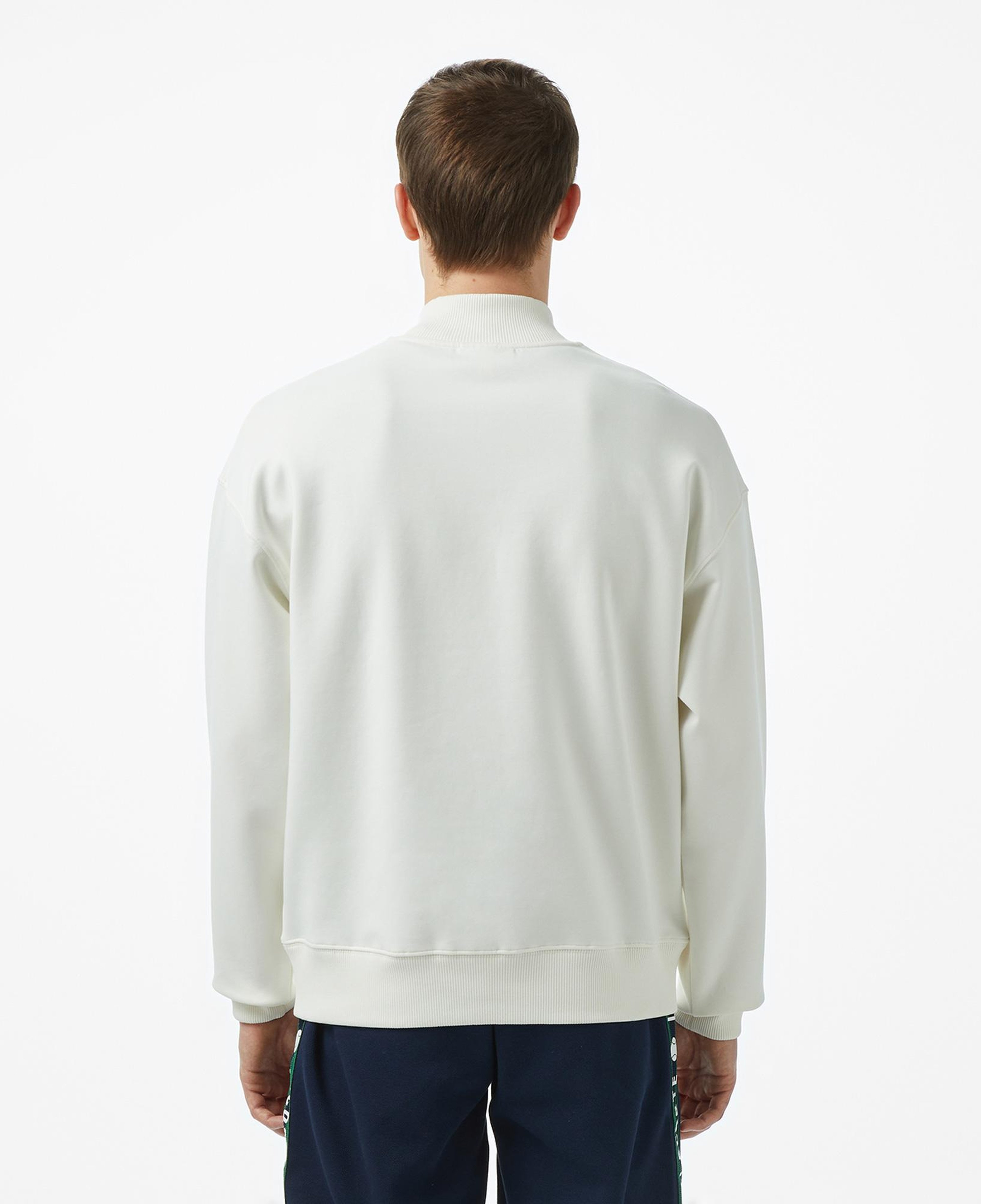 Erkek Loose Fit Yarım Fermuarlı Baskılı Beyaz Sweatshirt