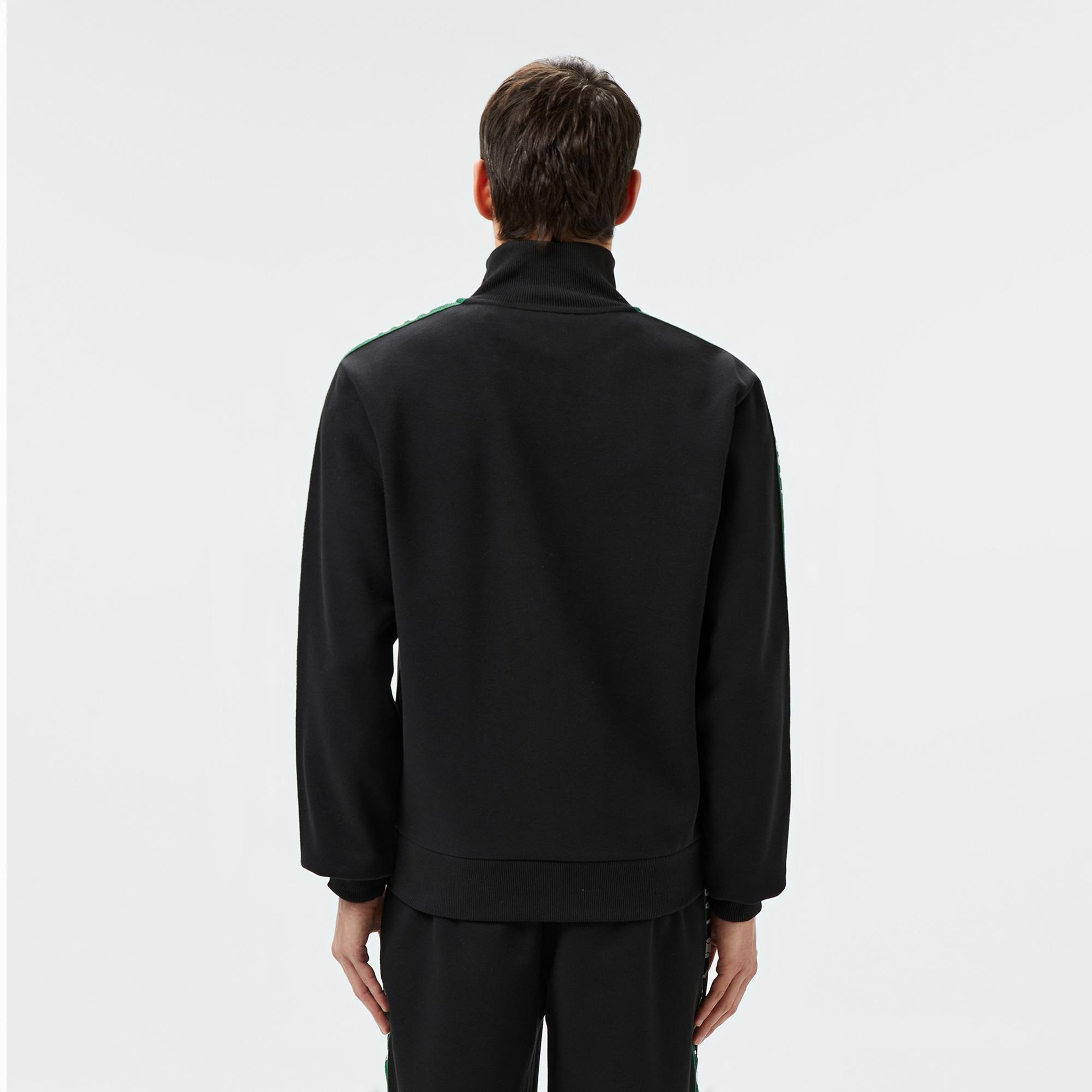 Erkek Fermuarlı Baskılı Siyah Sweatshirt