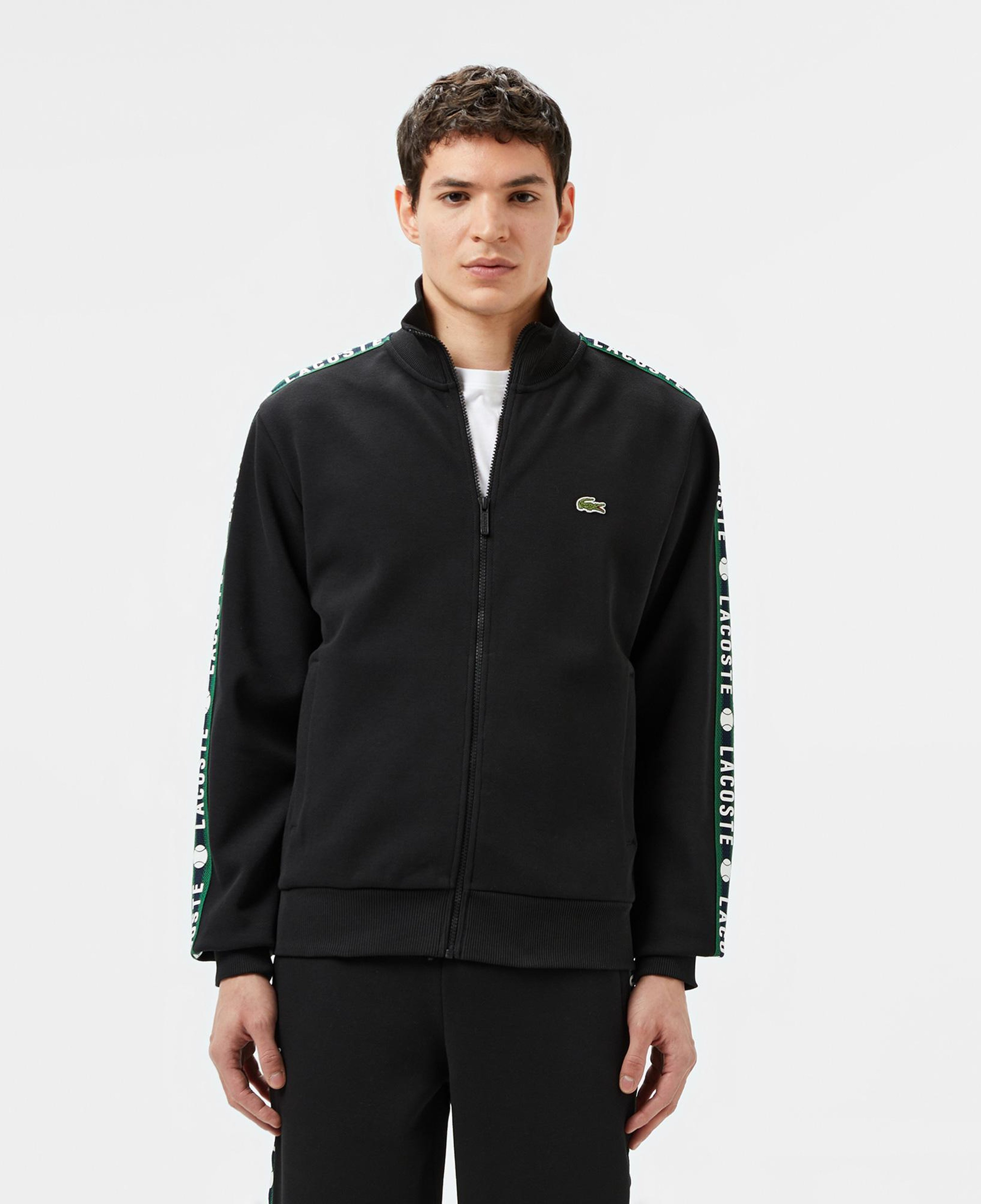 Erkek Fermuarlı Baskılı Siyah Sweatshirt