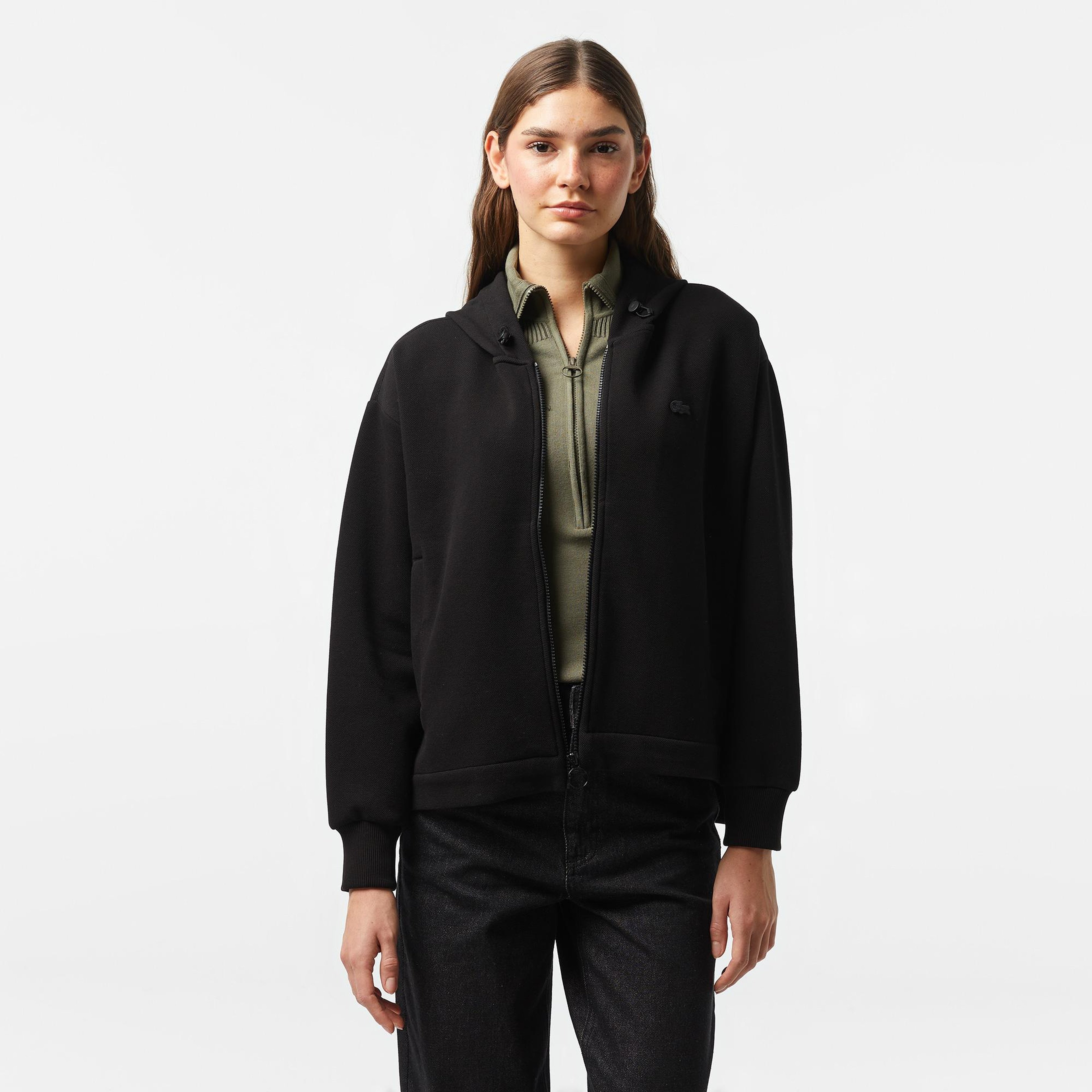 Kadın Relaxed Fit Kapüşonlu Siyah Sweatshirt
