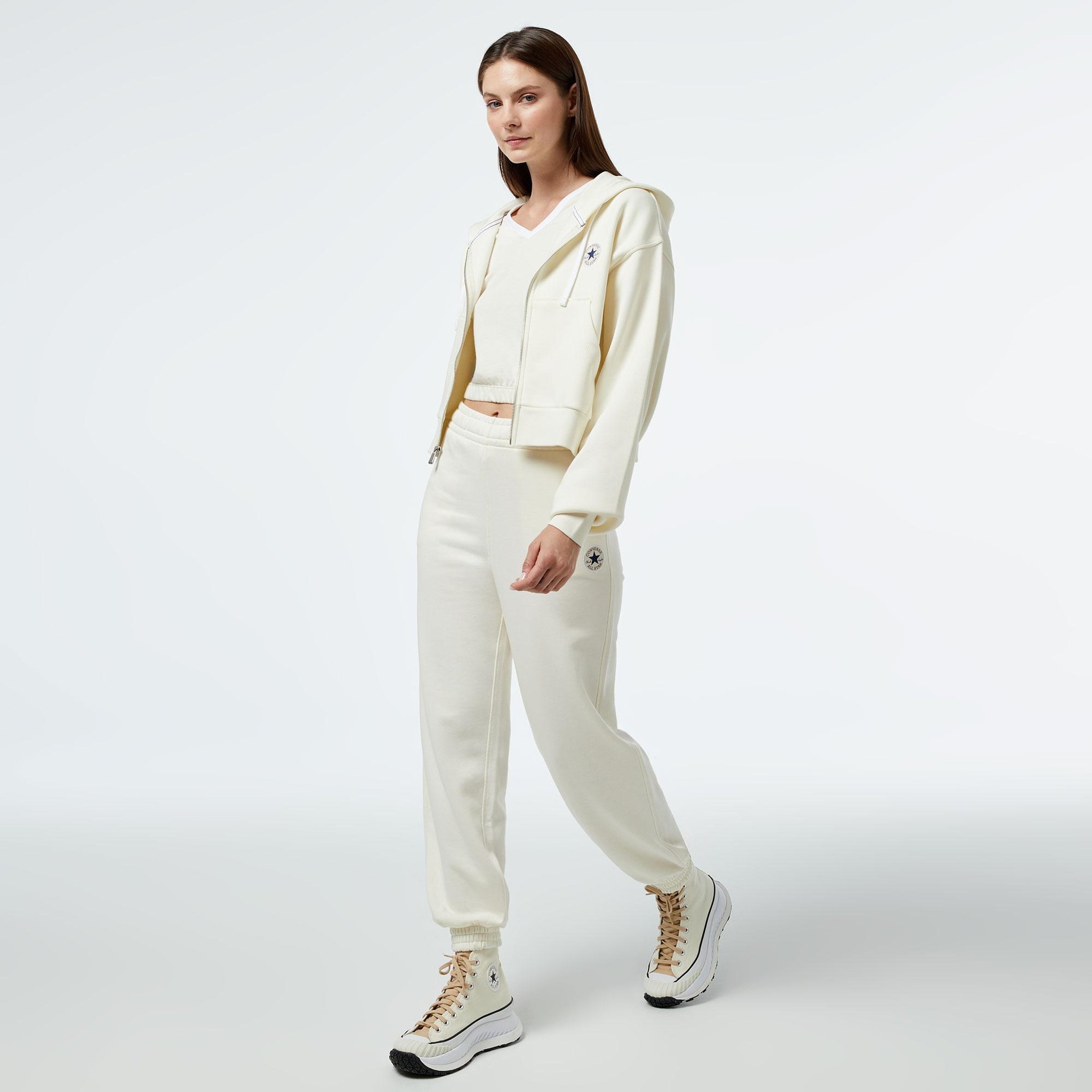 Converse Retro Fermuarlı Baskılı Kadın Krem Hoodie