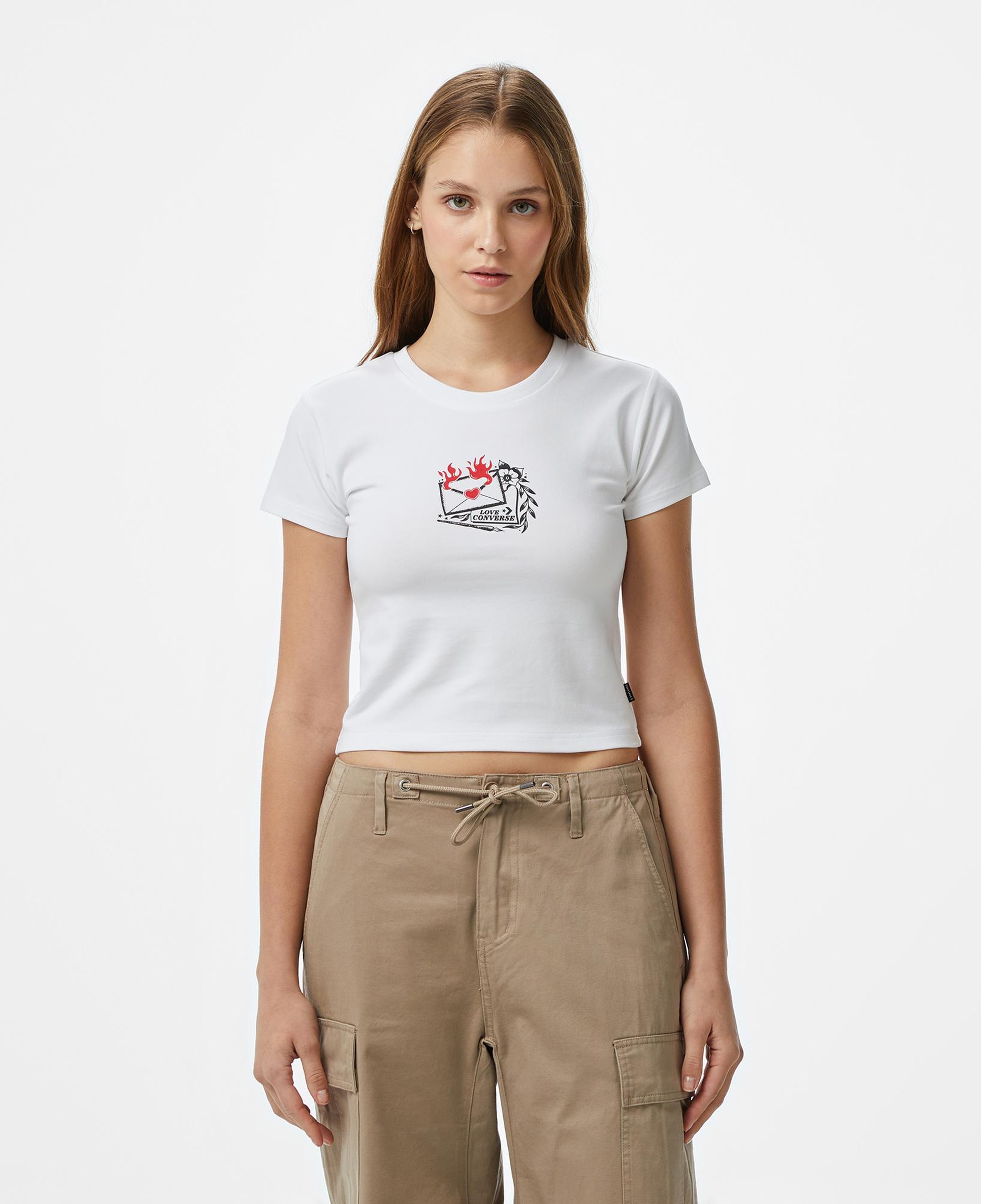 Converse Classic Kadın Slim Fit Baskılı Beyaz T-Shirt