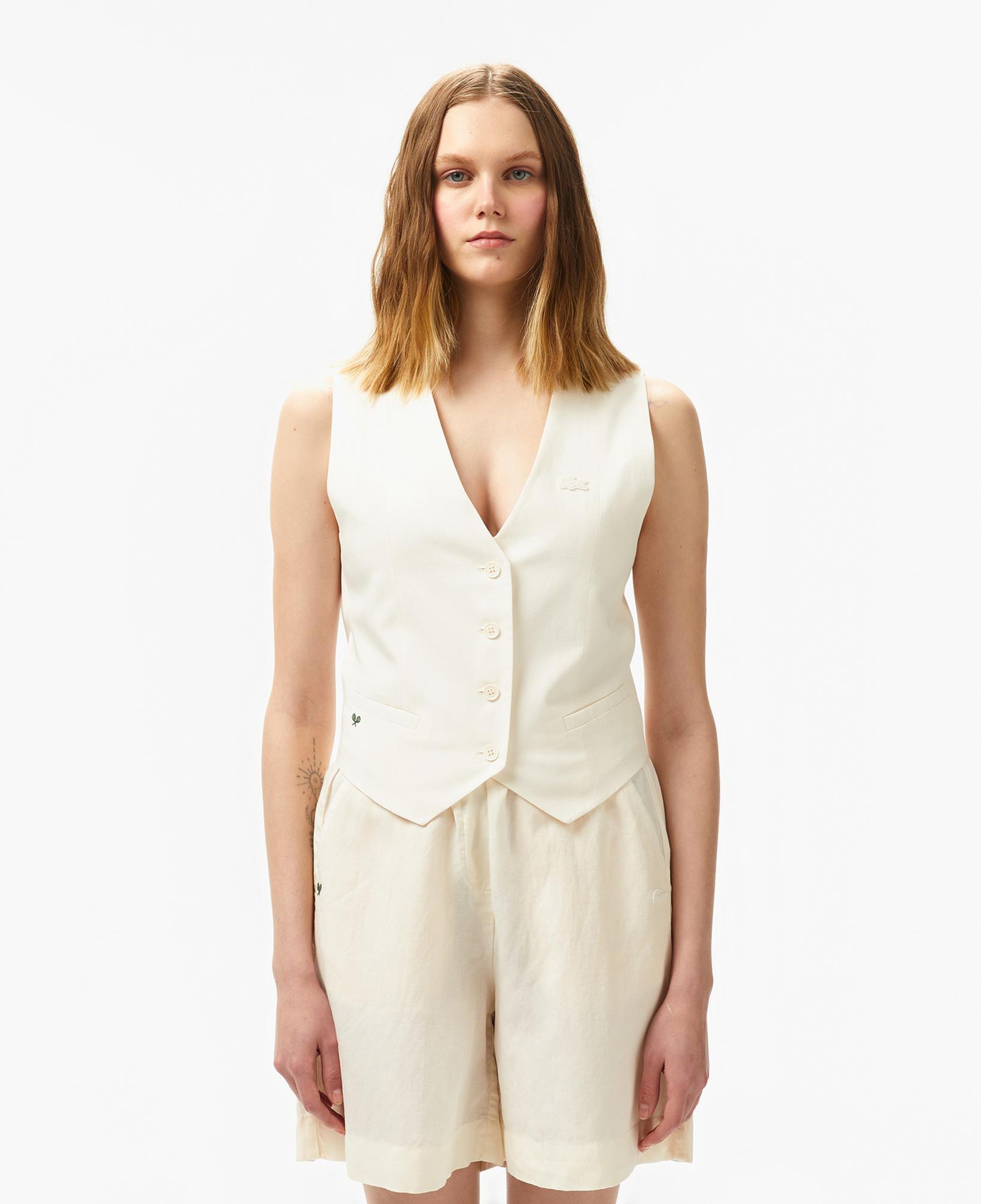 Kadın Slim Fit Beyaz Keten Karışımlı Yelek