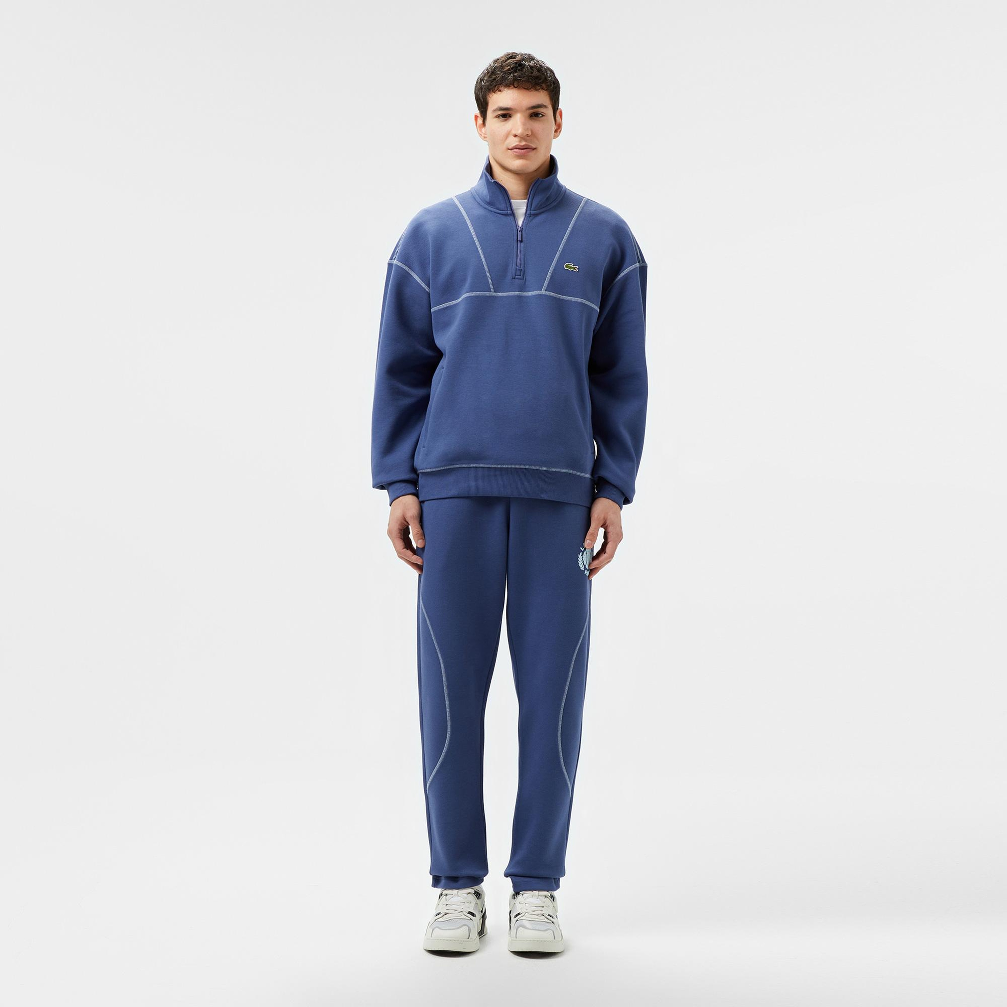 Erkek Tapered Fit Baskılı Mavi Eşofman Altı