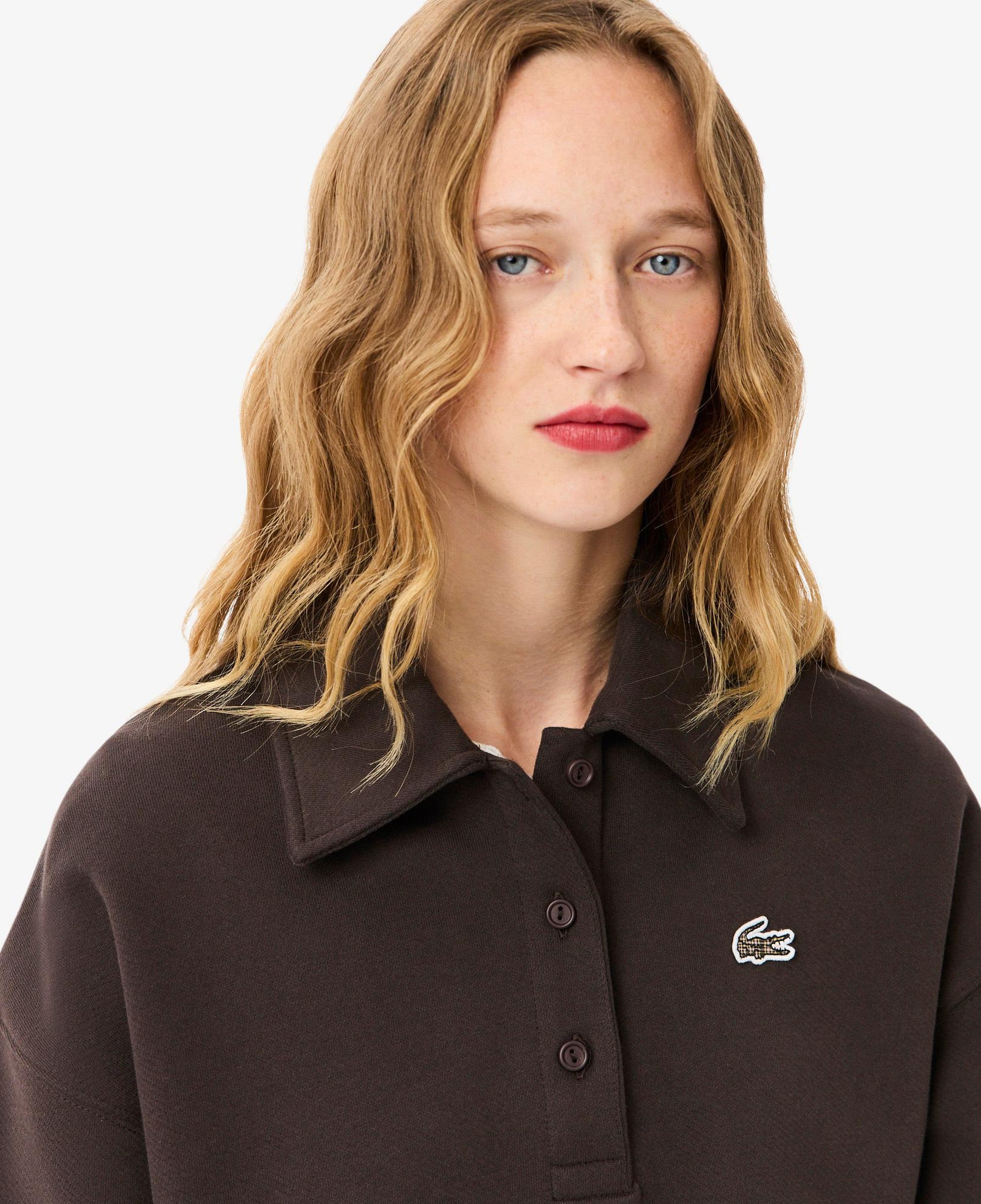Kadın Oversize Fit Polo Yaka Kahverengi Sweatshirt
