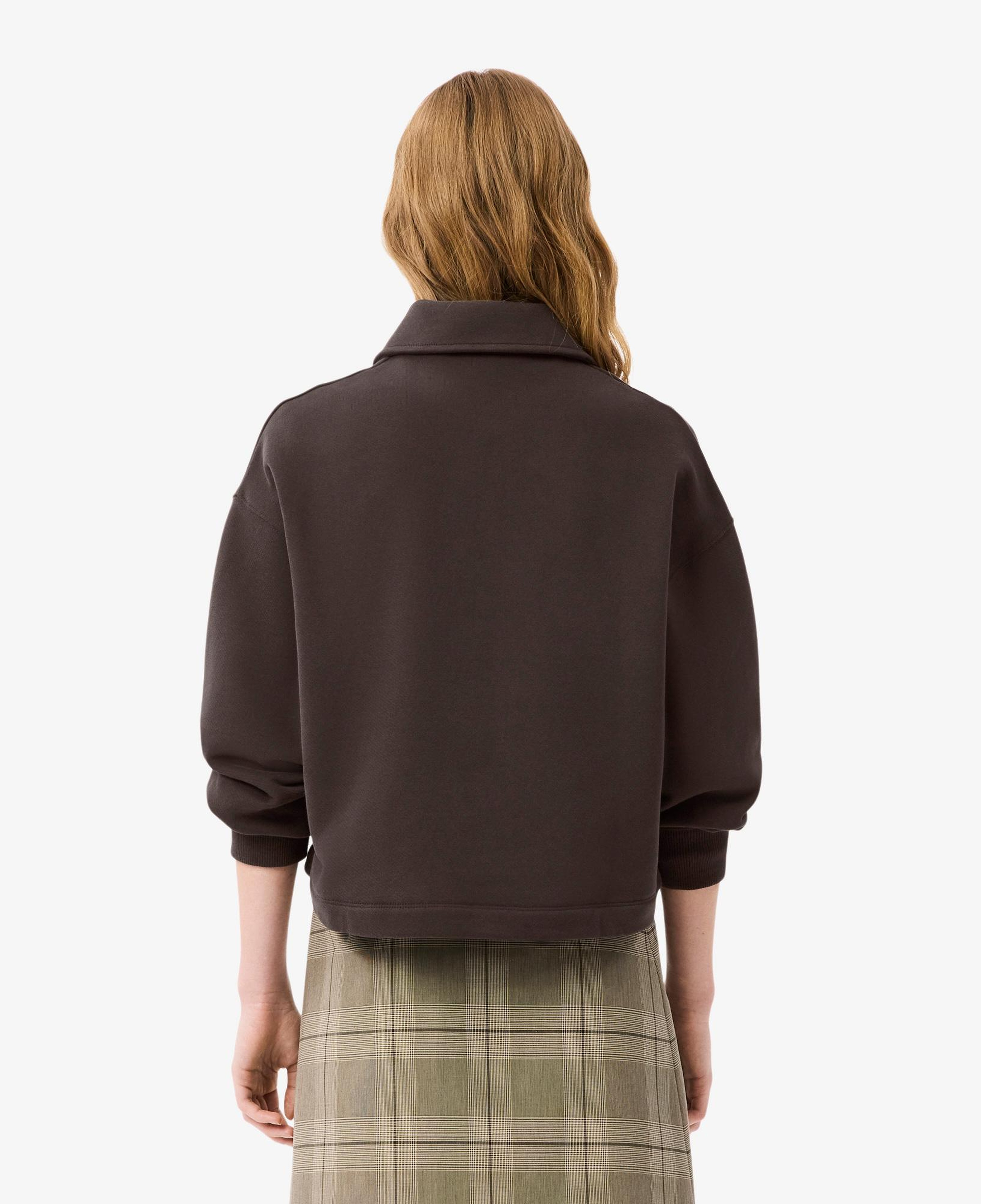 Kadın Oversize Fit Polo Yaka Kahverengi Sweatshirt