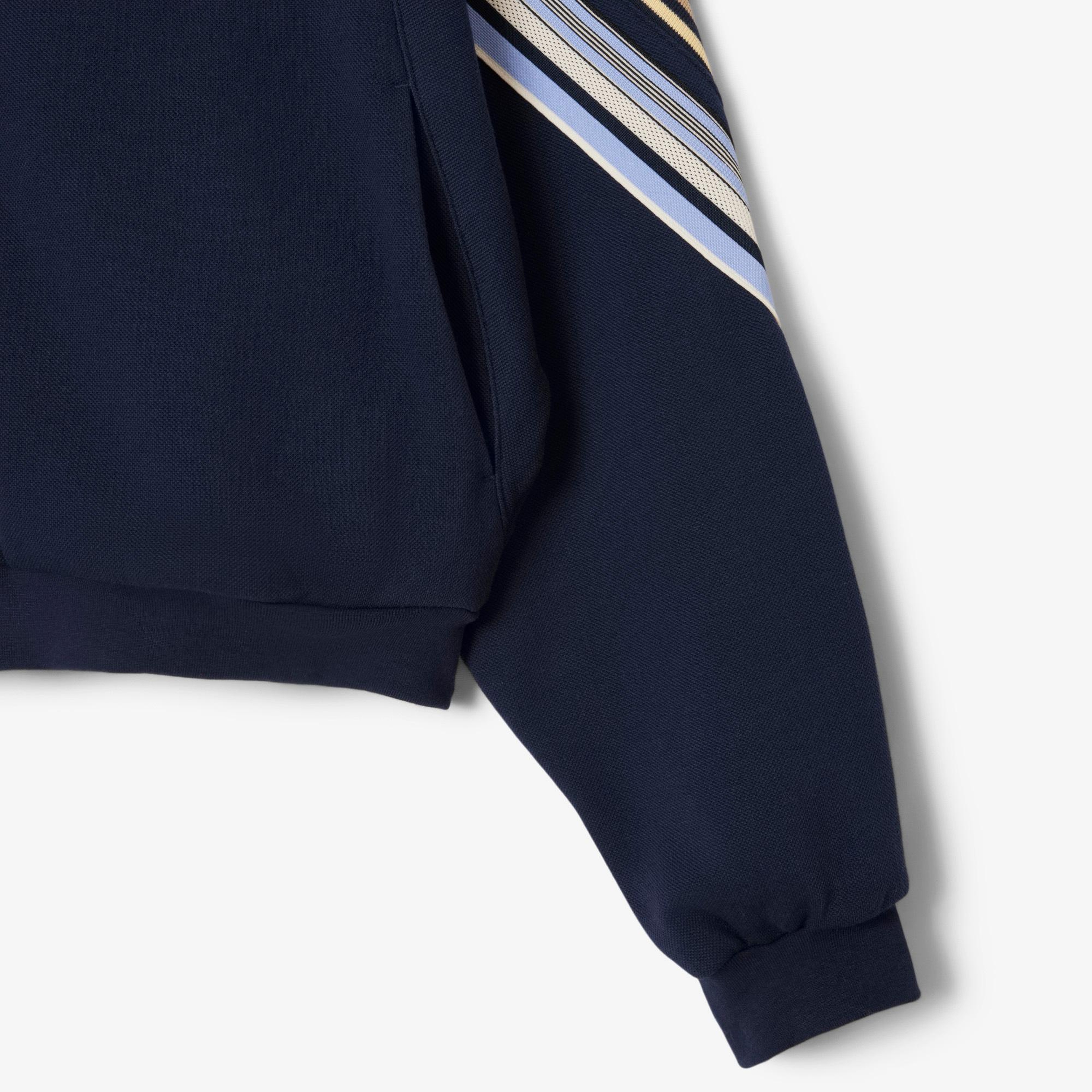 Kadın Relaxed Fit Fermuarlı Çizgili Lacivert Modal Karışımlı Sweatshirt