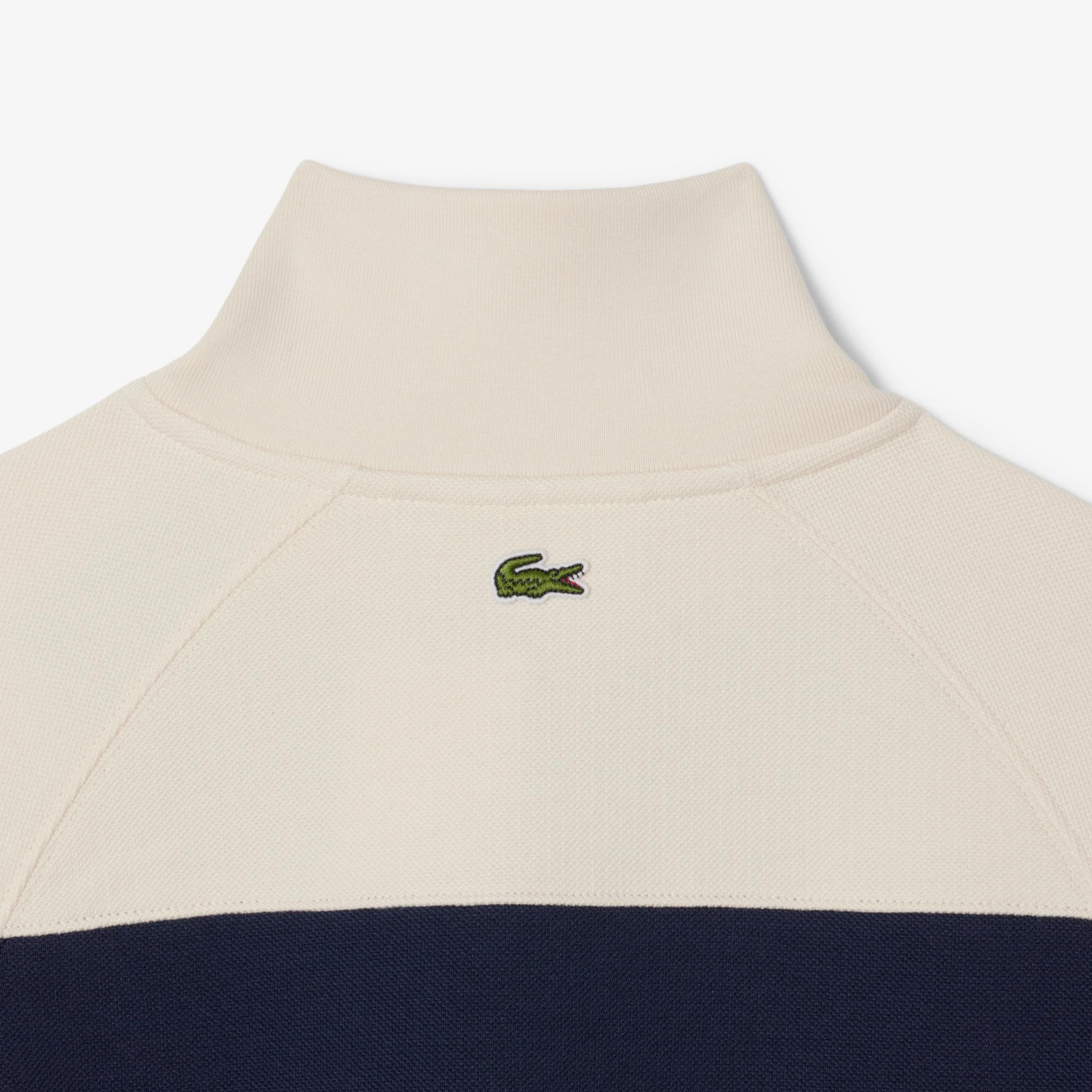 Kadın Relaxed Fit Fermuarlı Çizgili Lacivert Modal Karışımlı Sweatshirt
