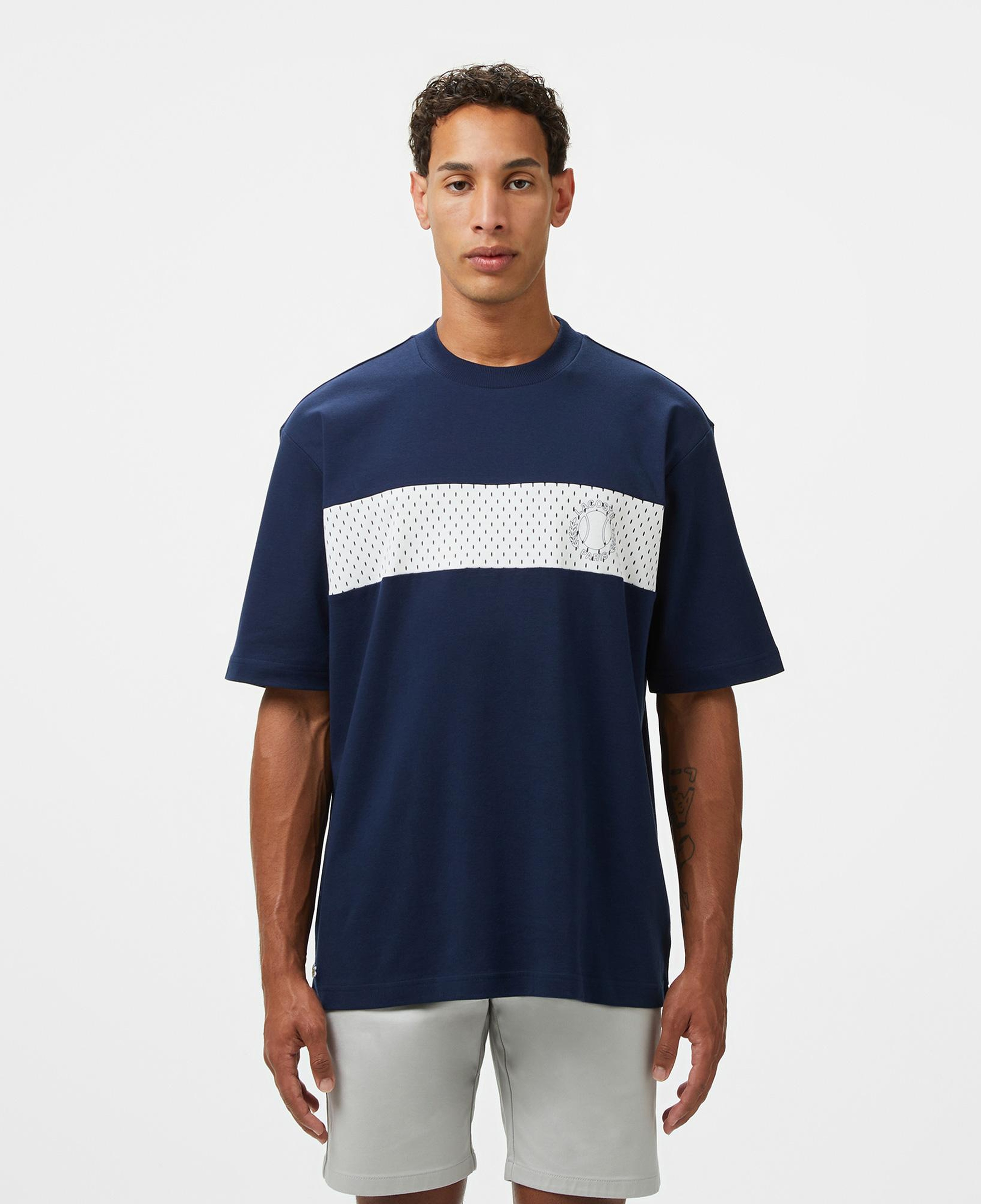 Erkek Bisiklet Yaka Baskılı Lacivert Modal Karışımlı T-Shirt