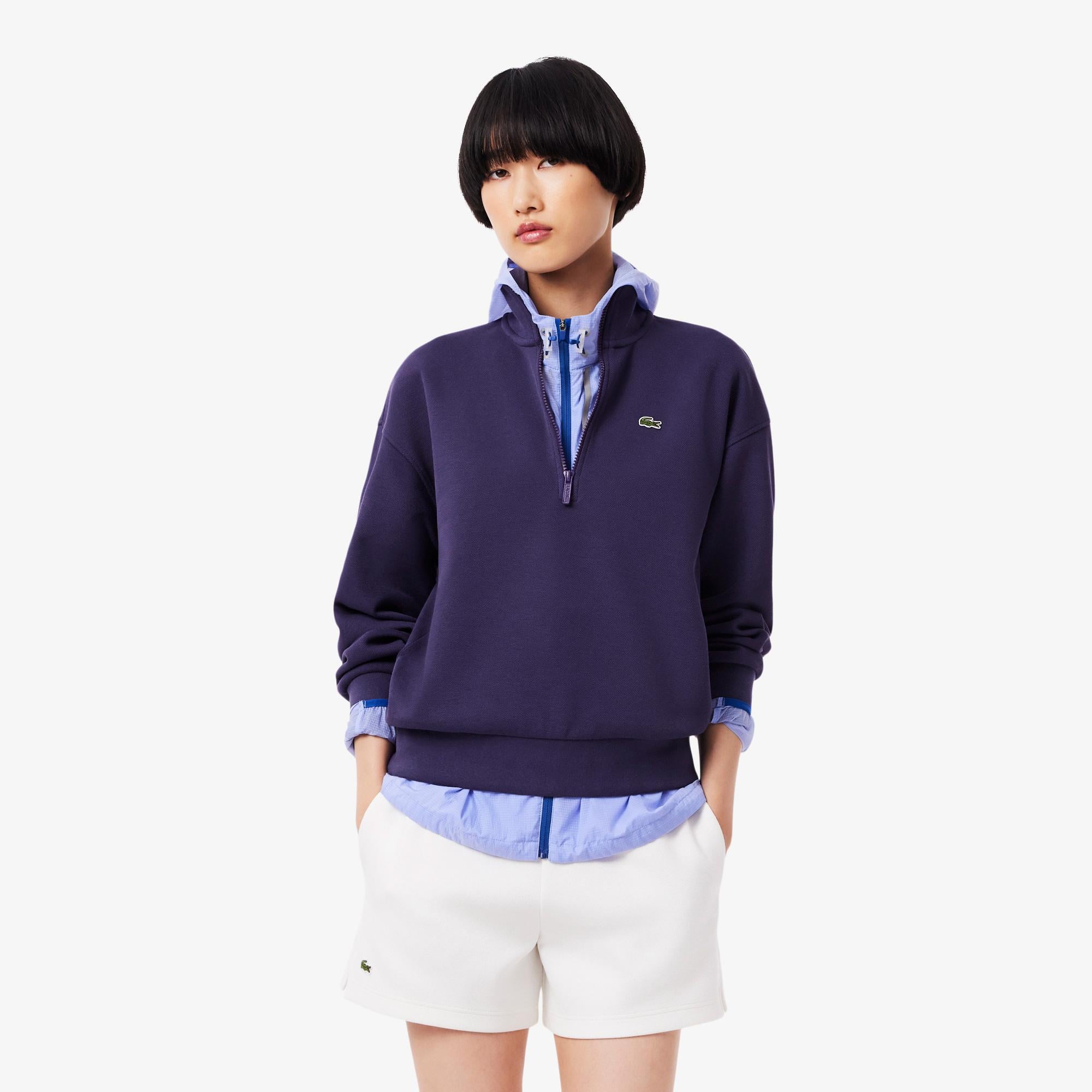 Lacoste Relaxed Fit Yarım Fermuarlı Kadın Mor Sweatshirt