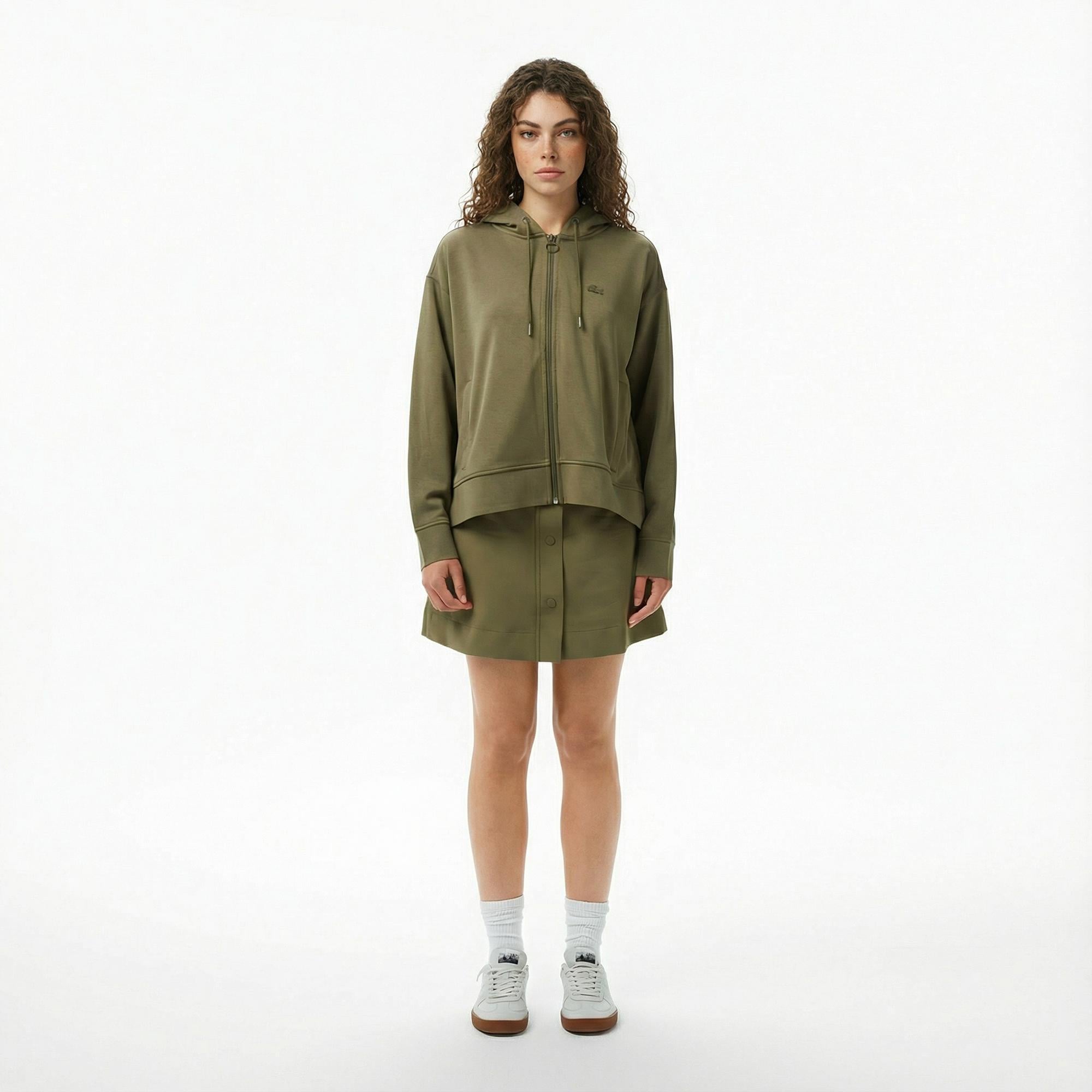 Lacoste Kadın Relaxed Fit Kapüşonlu Haki Modal Karışımlı Sweatshirt