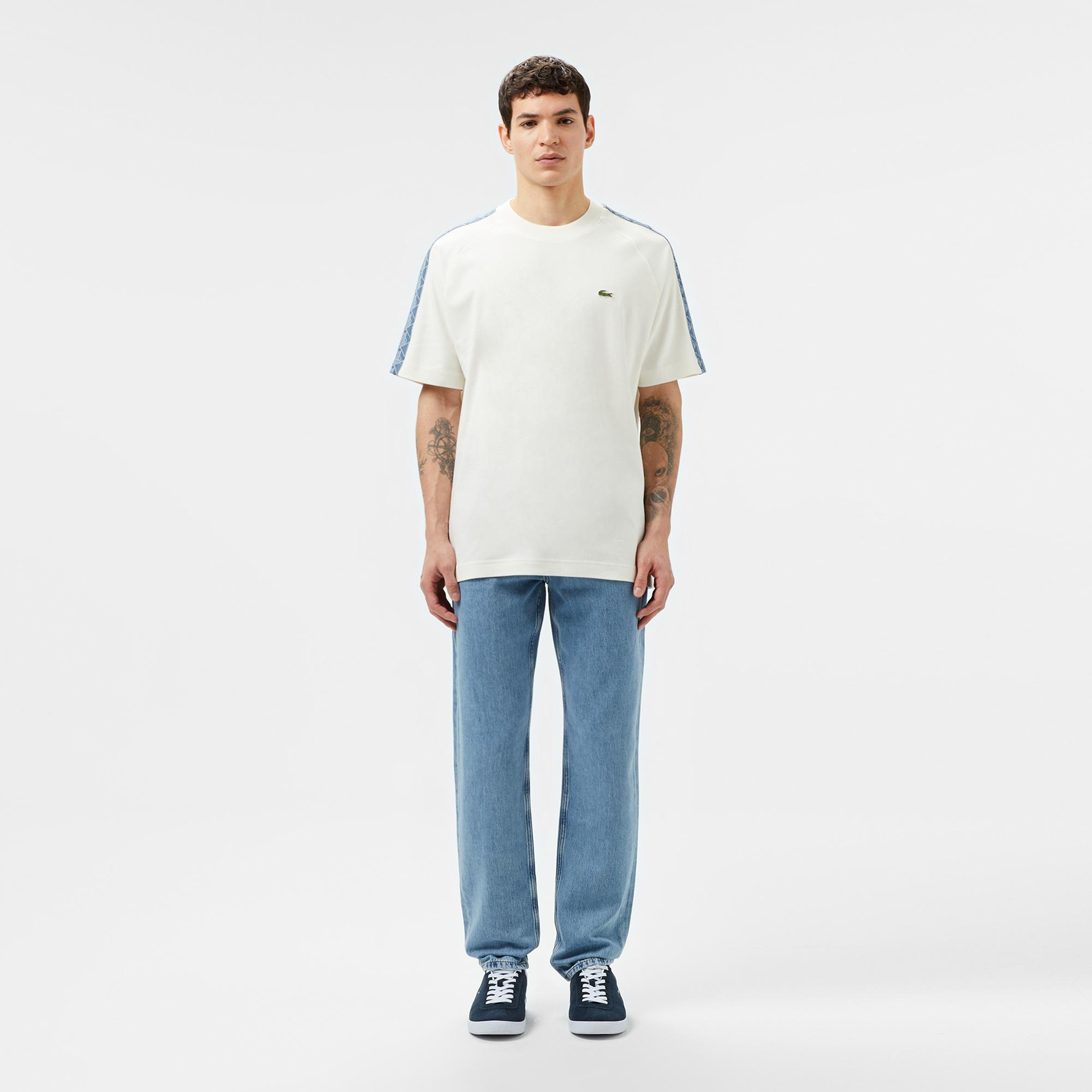 Erkek Oversize Fit Bisiklet Yaka Baskılı Beyaz T-Shirt