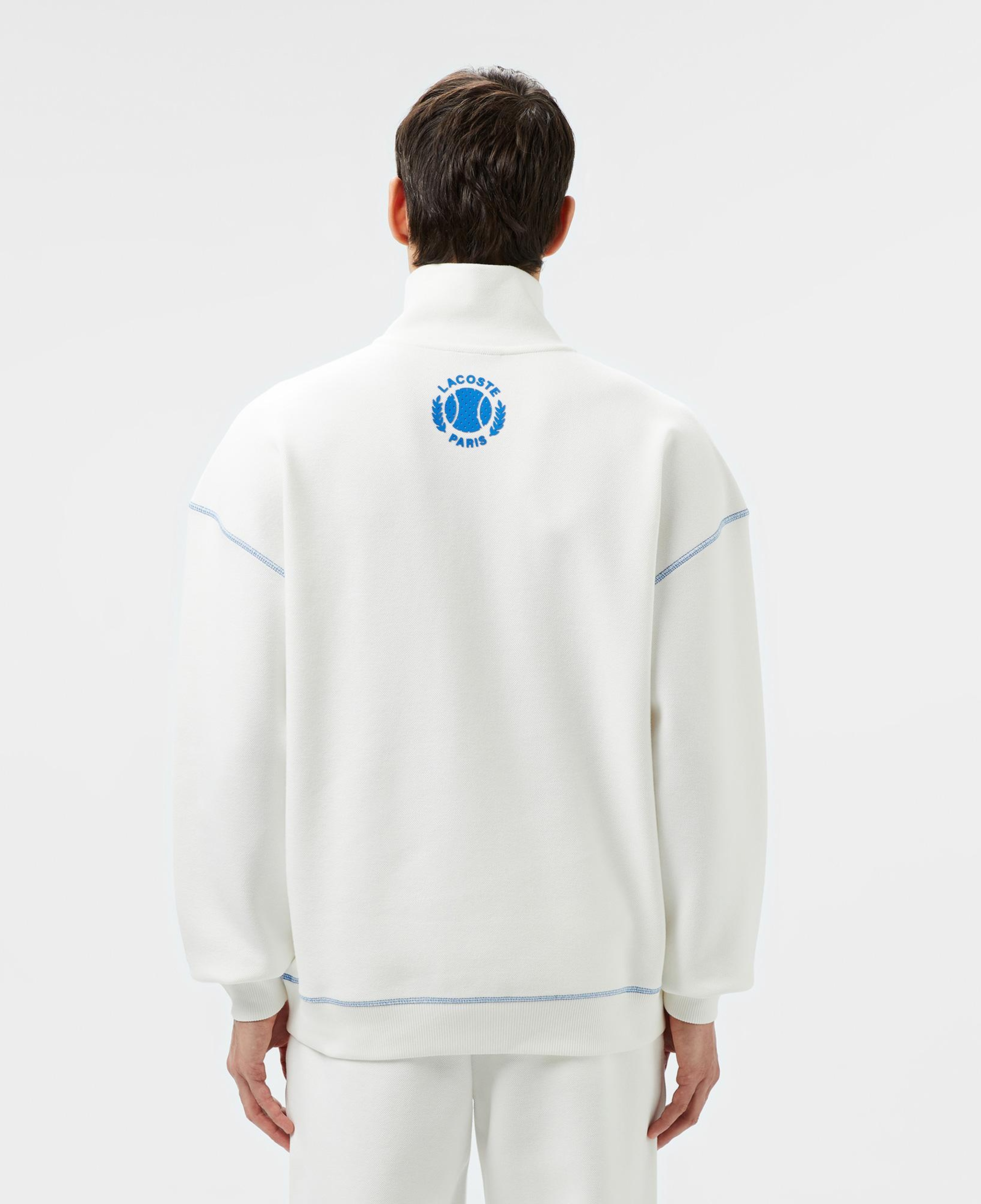 Erkek Relaxed Fit Yarım Fermuarlı Renk Bloklu Beyaz Sweatshirt