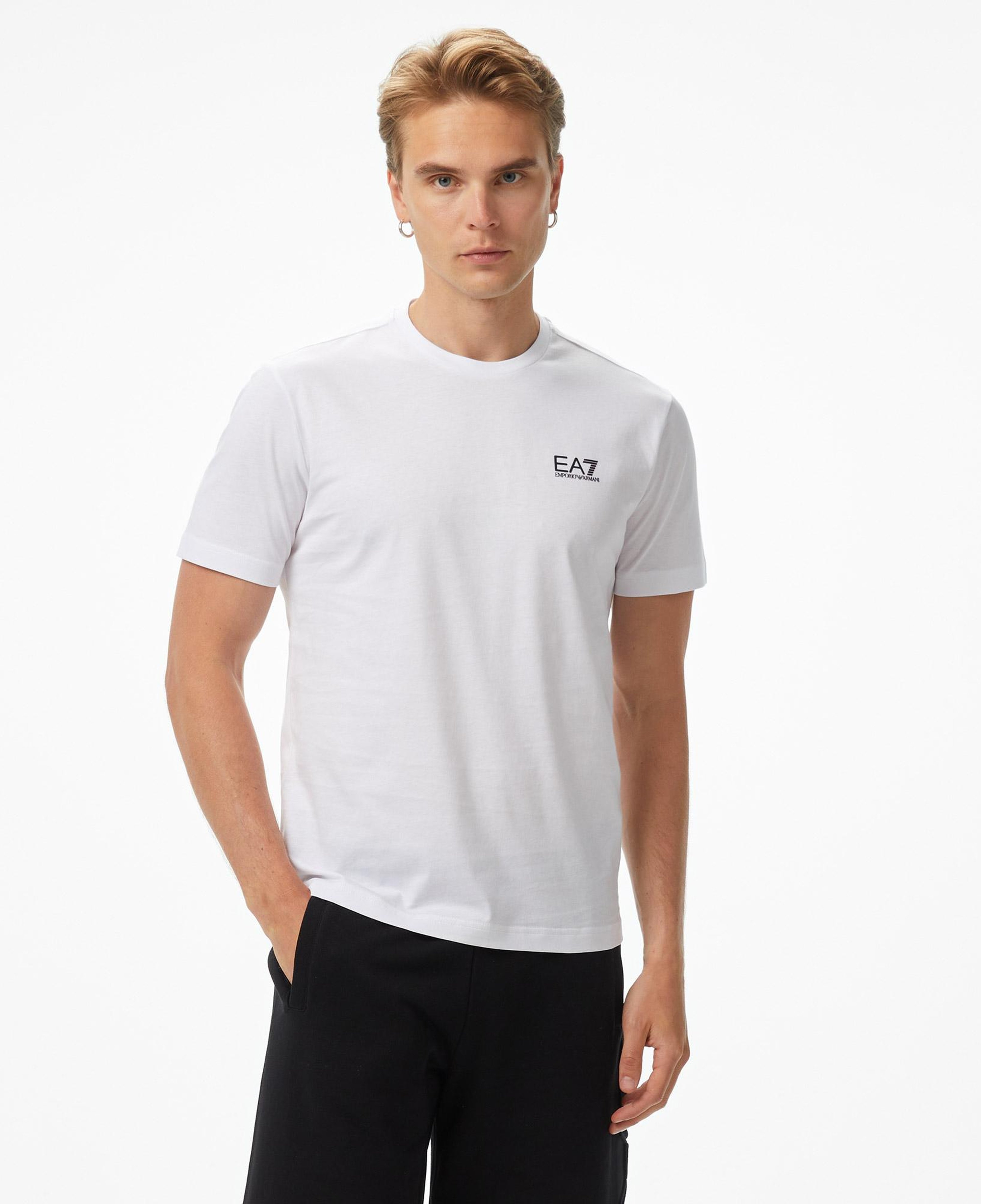 EA7 Erkek Beyaz Bisiklet Yaka T-Shirt