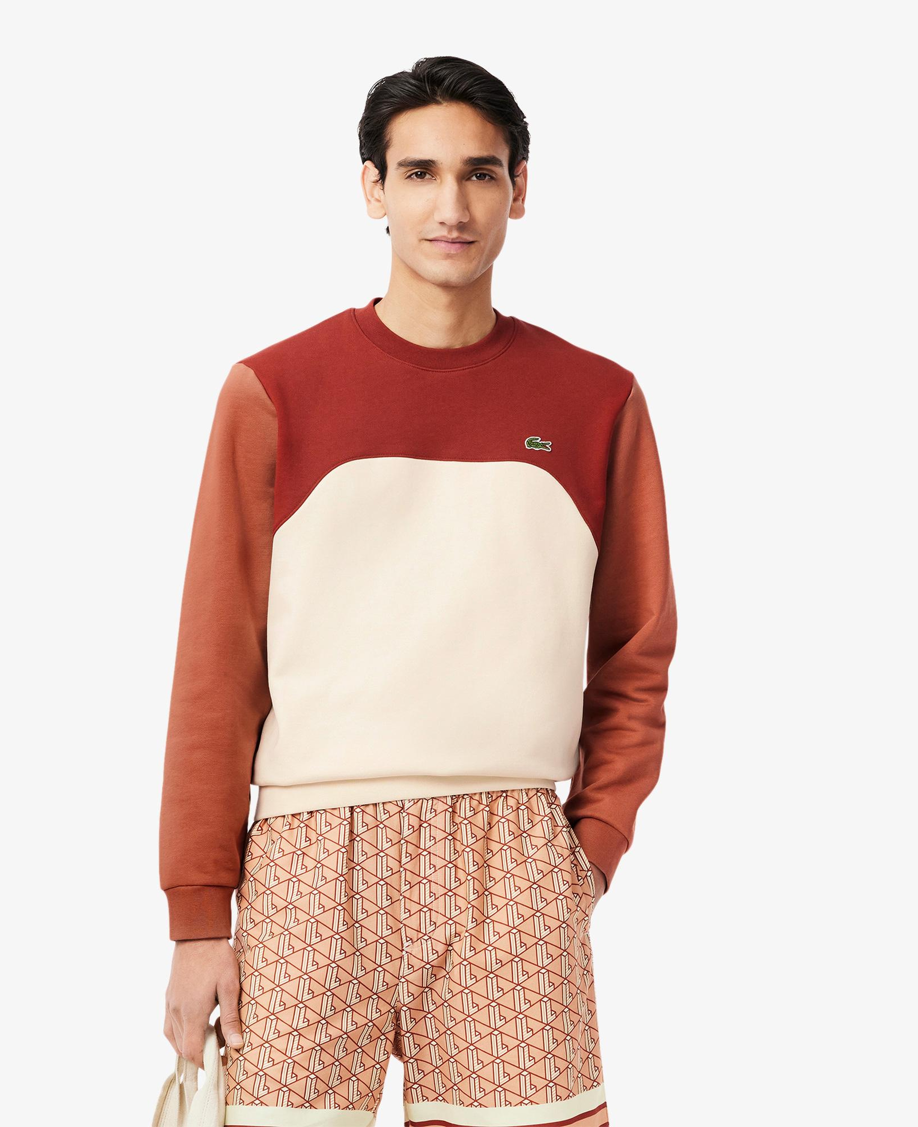 Erkek Classic Fit Bisiklet Yaka Renk Bloklu Bordo Sweatshirt