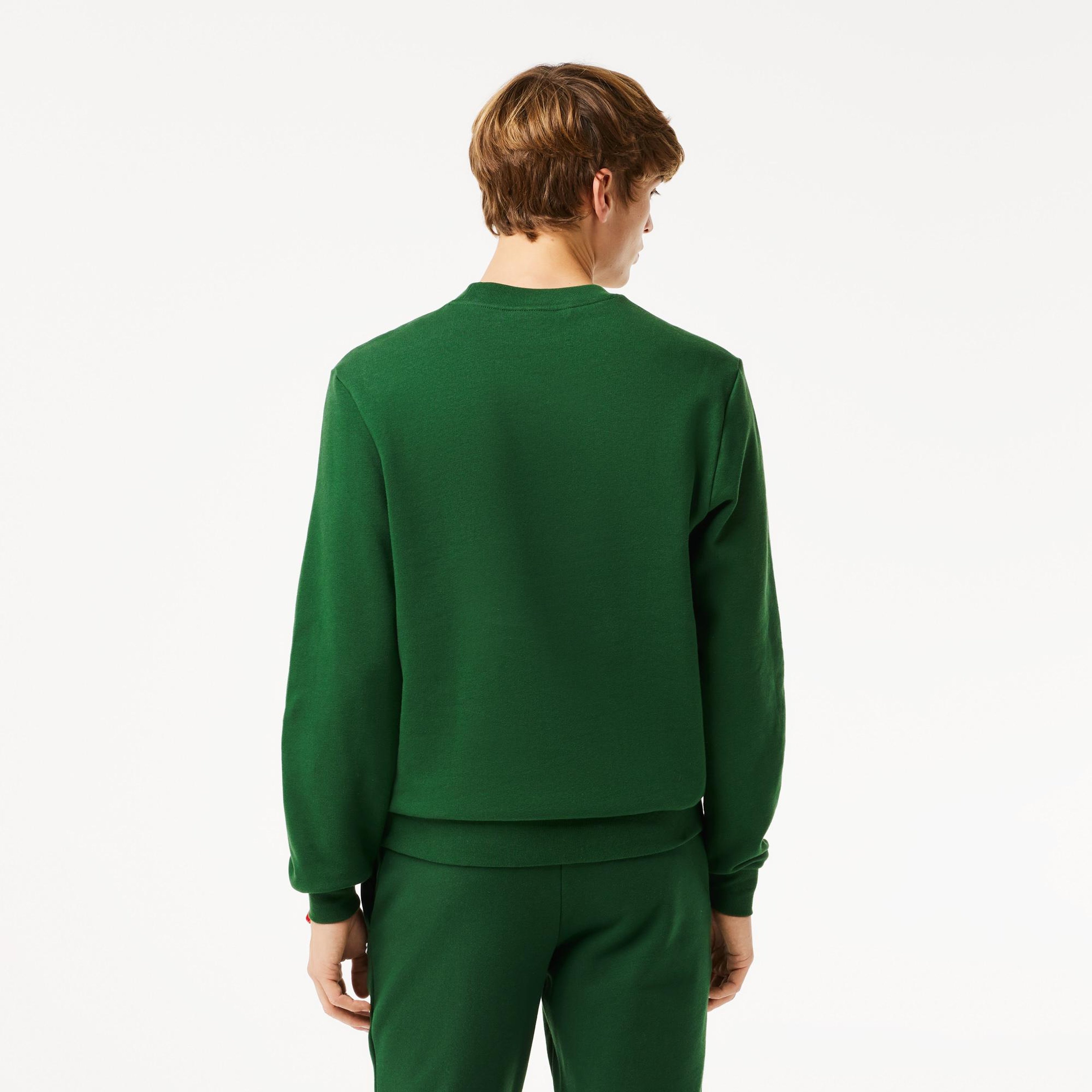 Erkek Classic Fit Bisiklet Yaka Organik Pamuk Koyu Yeşil Sweatshirt