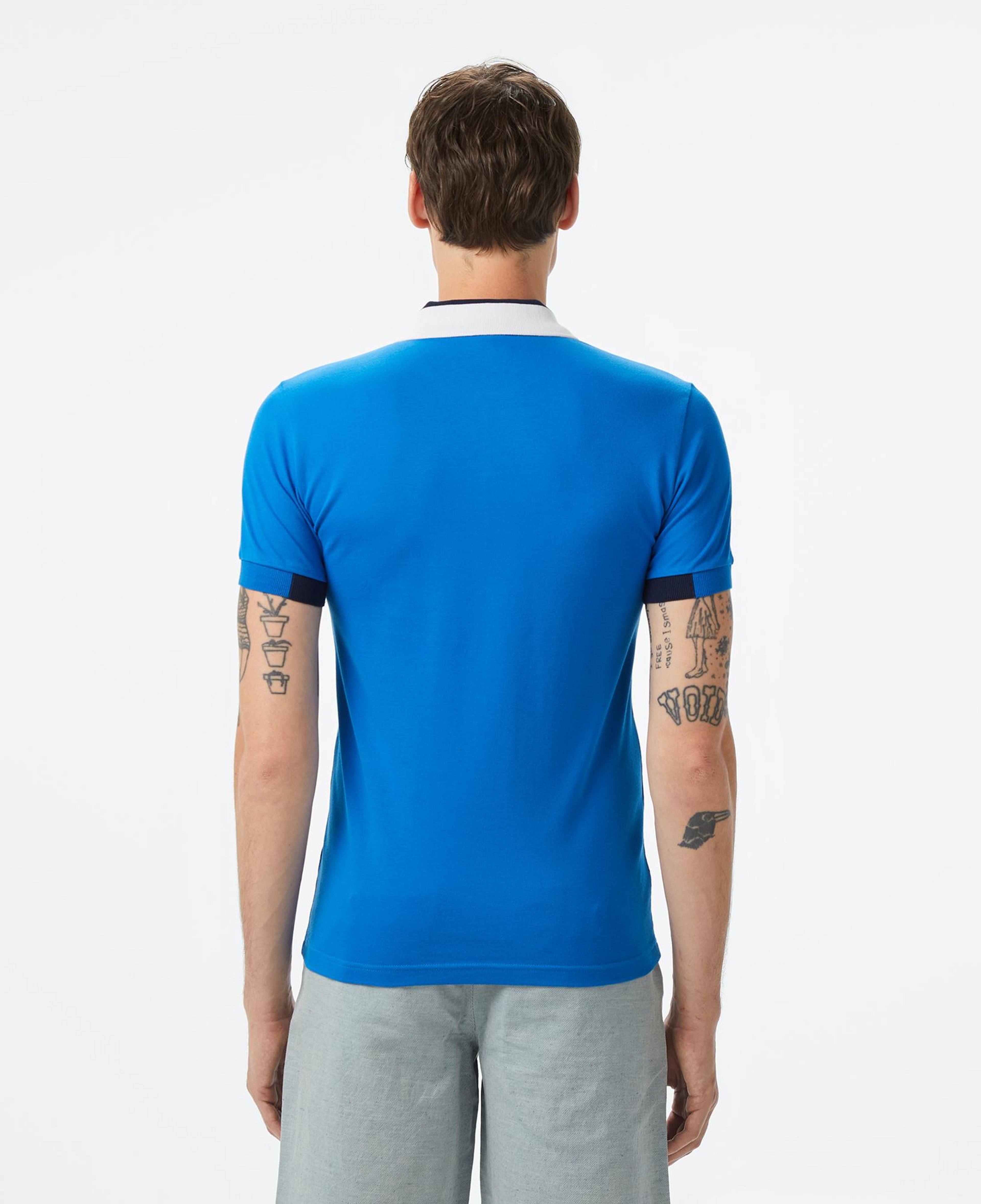 Erkek Regular Fit Yarım Fermuarlı Baskılı Mavi Polo