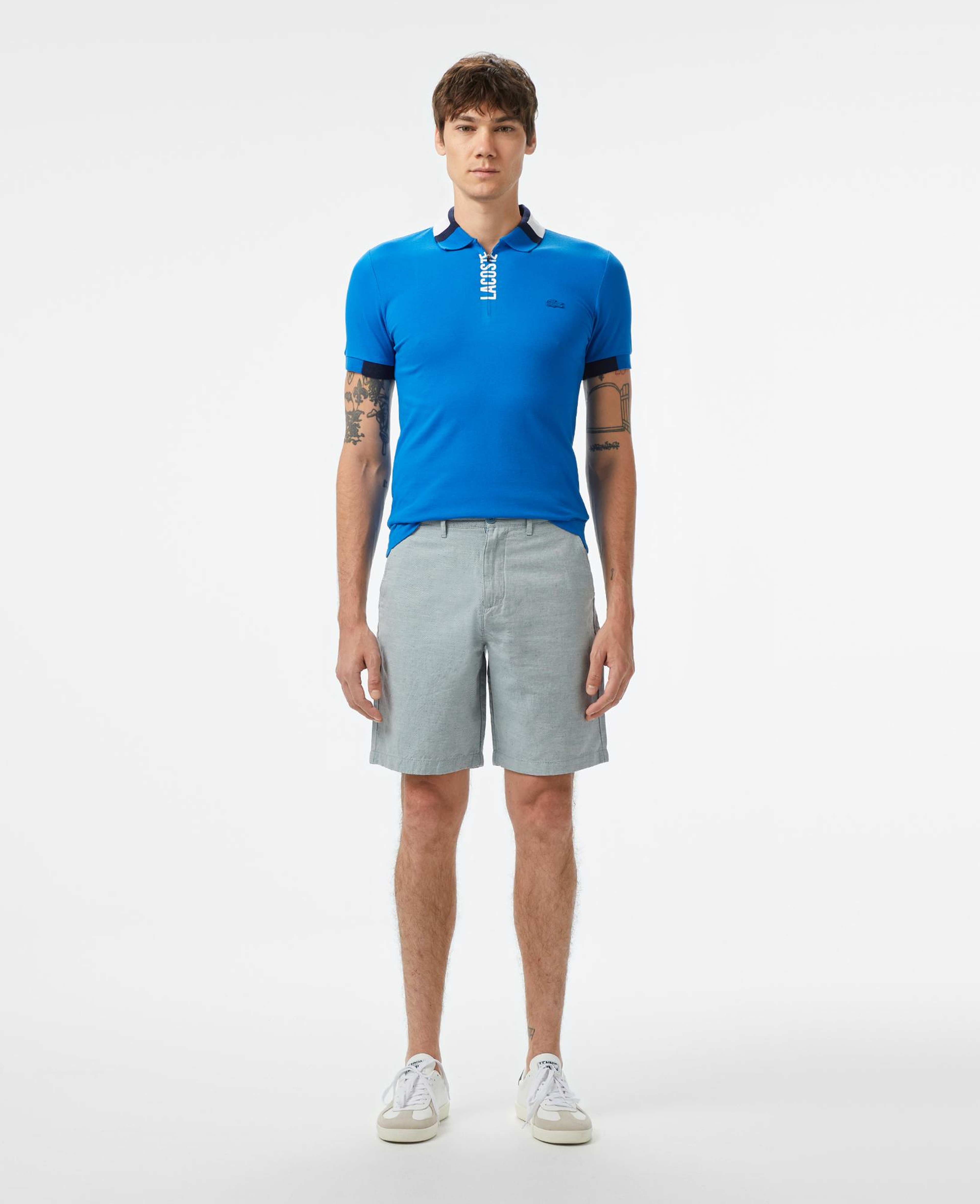Erkek Regular Fit Yarım Fermuarlı Baskılı Mavi Polo