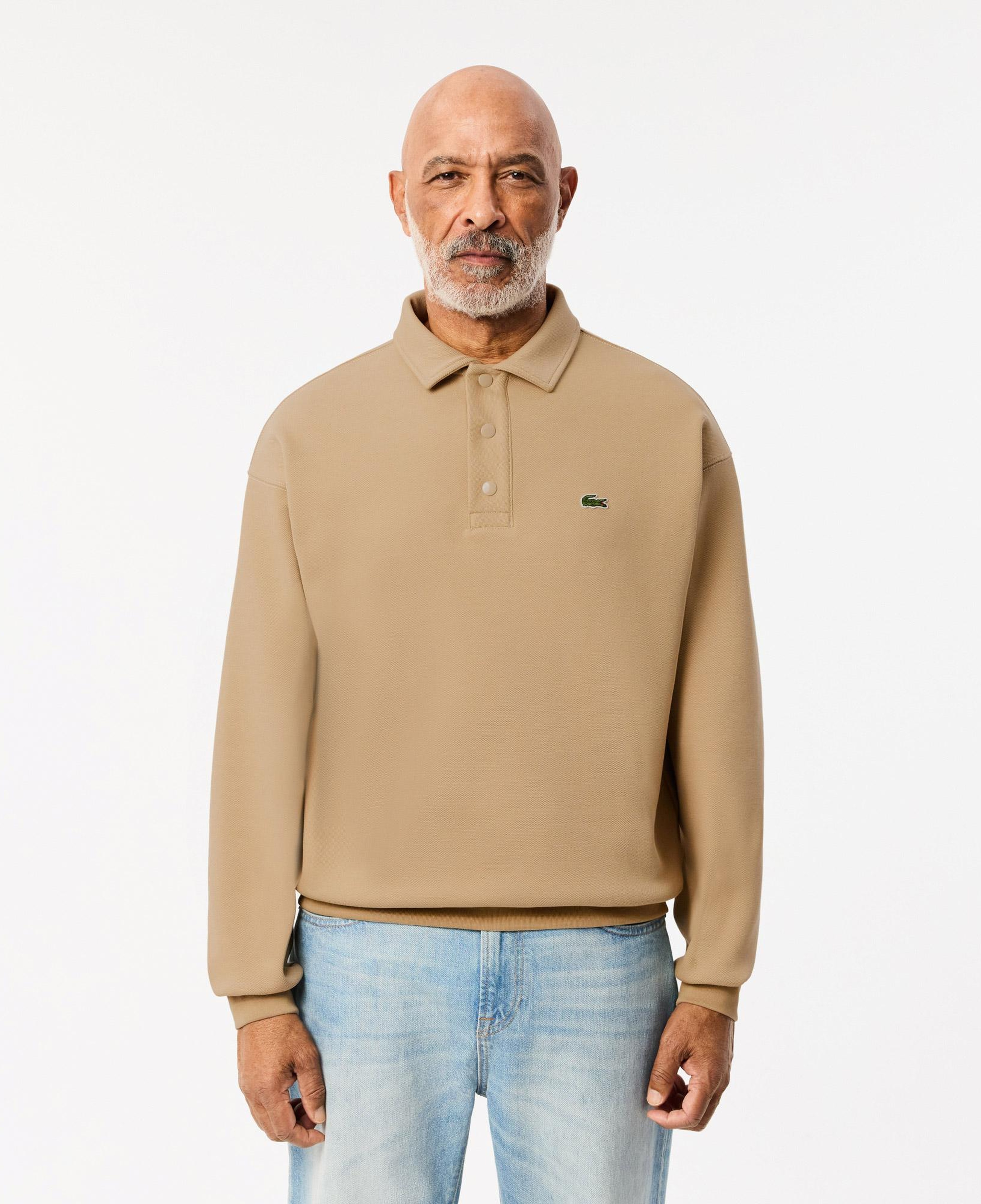 Erkek Loose Fit Polo Yaka Kahverengi Sweatshirt