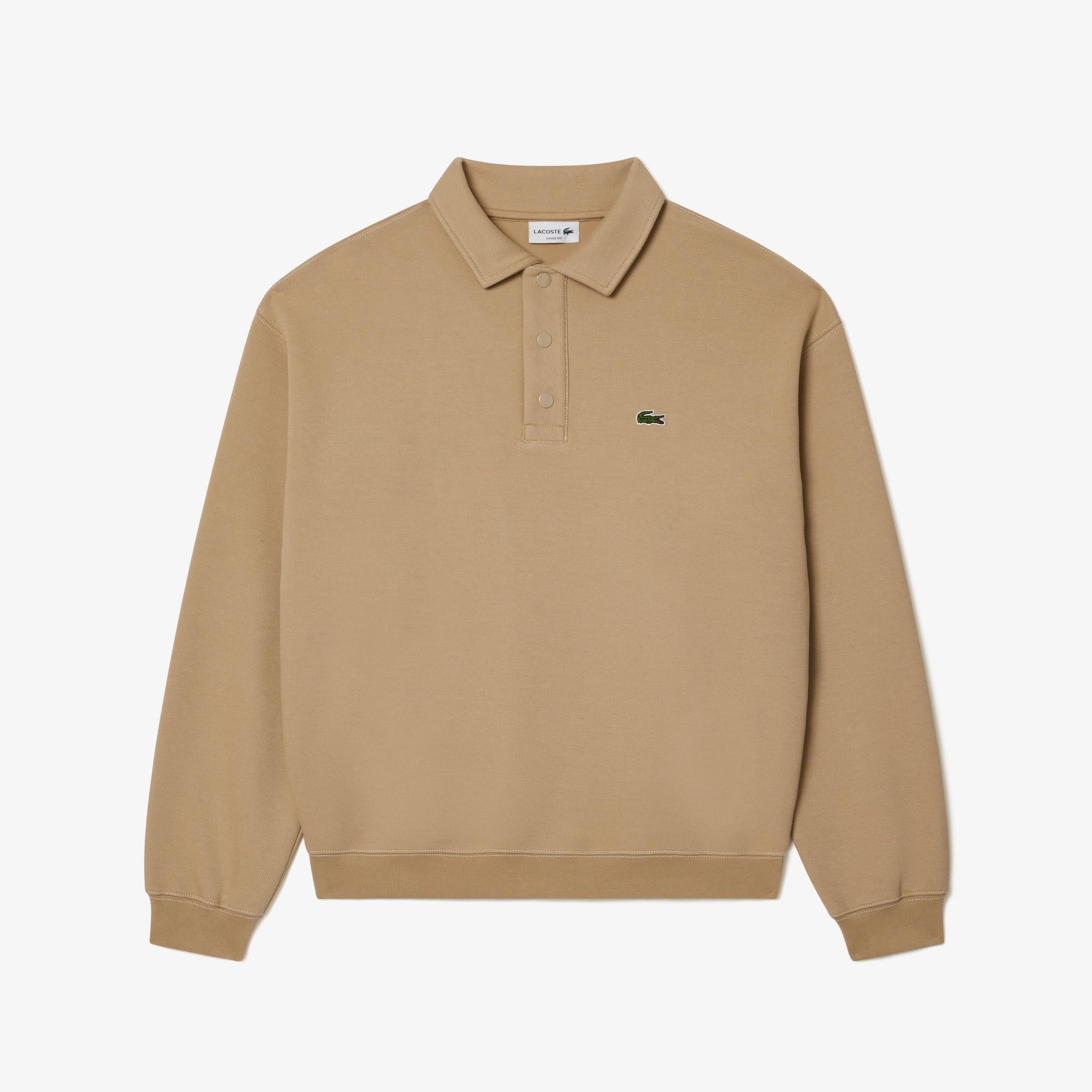 Erkek Loose Fit Polo Yaka Kahverengi Sweatshirt