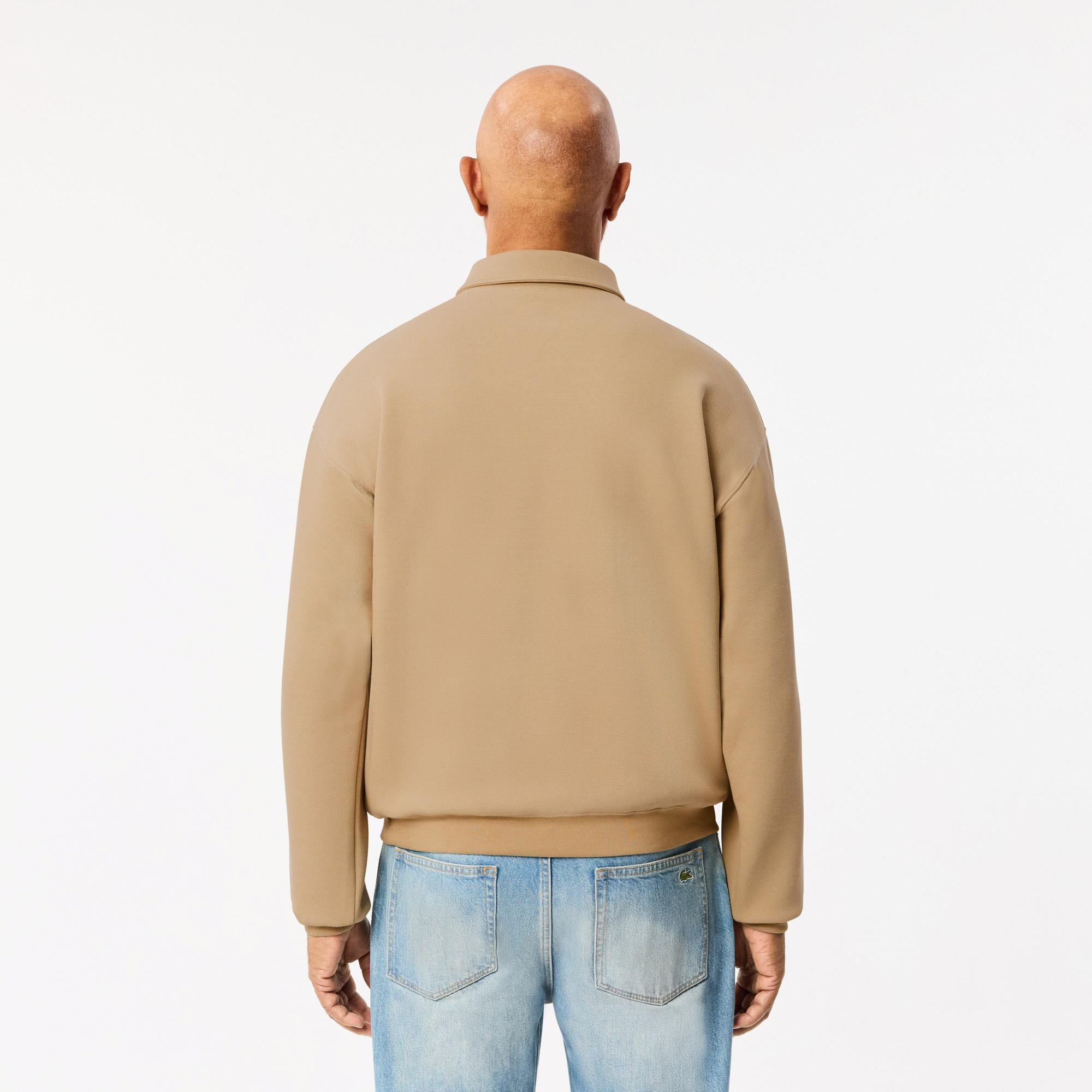 Erkek Loose Fit Polo Yaka Kahverengi Sweatshirt